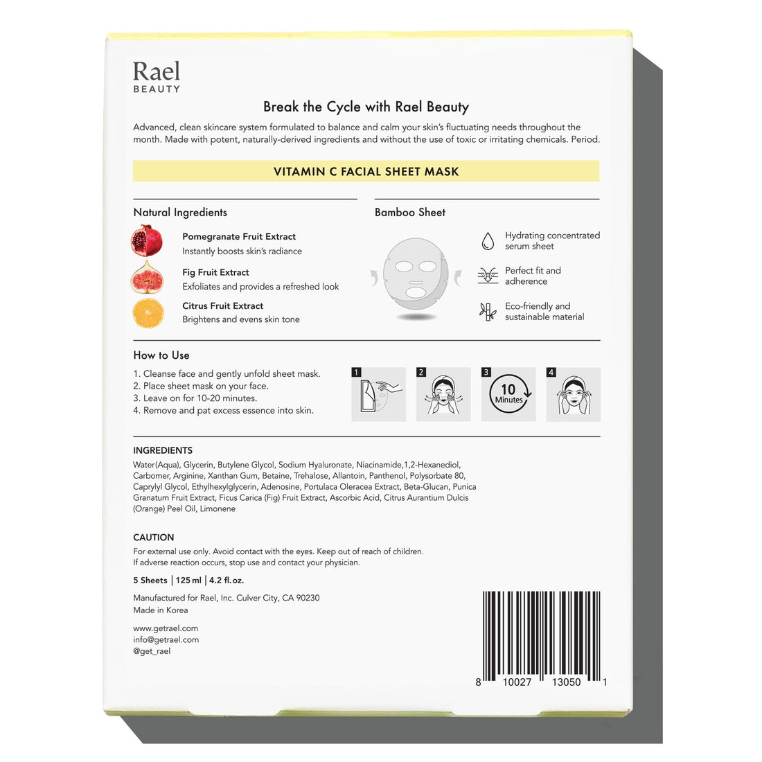 Rael Beauty Collagen + PDRN Face Masks - Korean Skincare for Glass Skin, Smoothing, Salmon PDRN & Hydrolyzed Collagen & Hyaluronic Acid, Anti-Slip Grip, Fragrance & PEGs & Cruelty Free (4 Sheets)