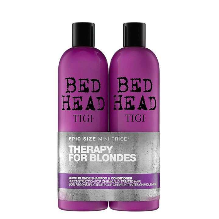 Bed Head by TIGI Dumb Blonde Shampoo & Conditioner Set, 2x 750ml, Keratin Hair Treatment for Bleached & Colour-Treated Hair, Moisturising Formula Repairs Dry Damaged Strands