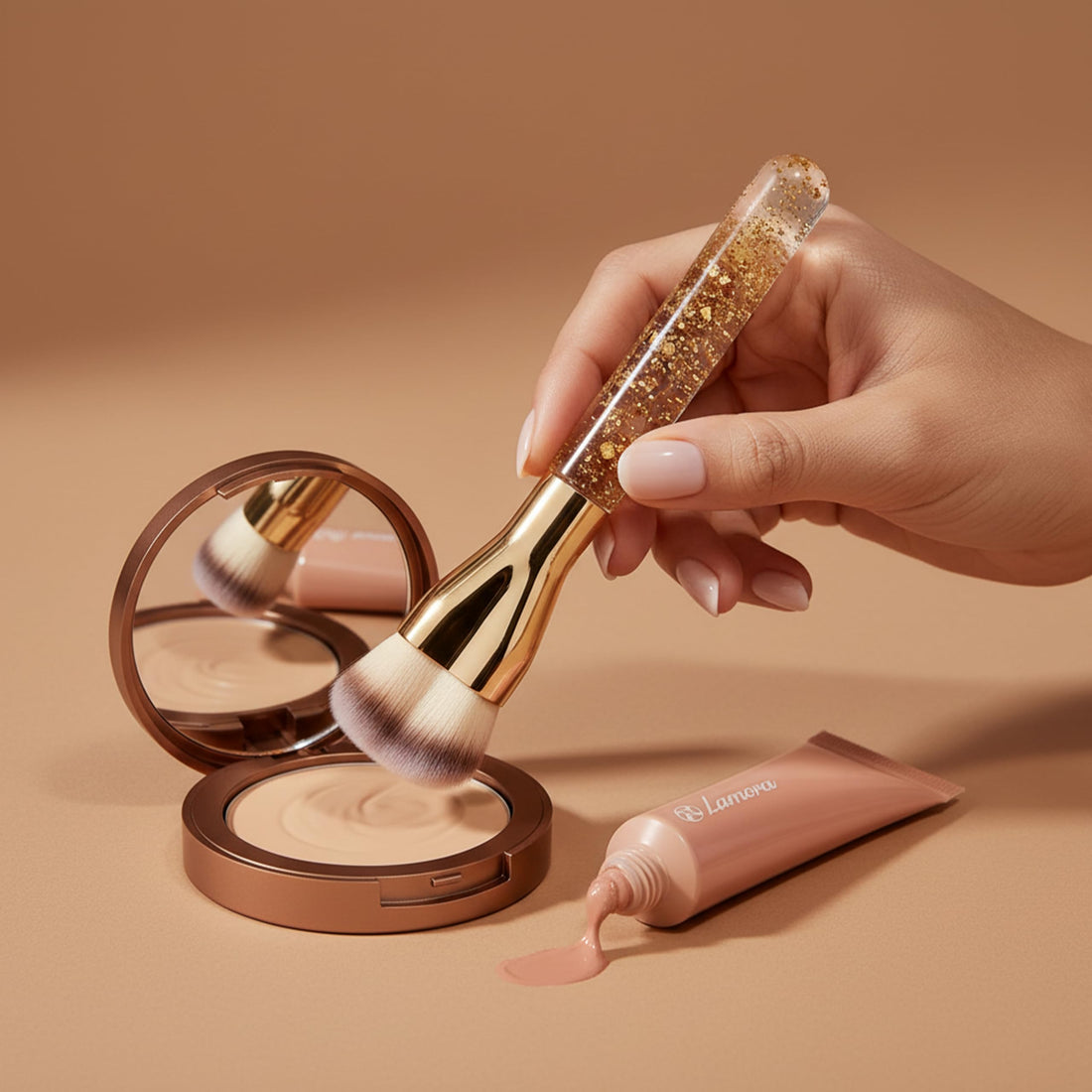 LAMORA Concealer Makeup Brush Under Eye - Angled Flat Top Kabuki Nose Contour Brush - Ideal for Concealing Blending Setting Buffing with Powder Liquid Cream Cosmetic - Small Makeup Foundation Brush Halalzen