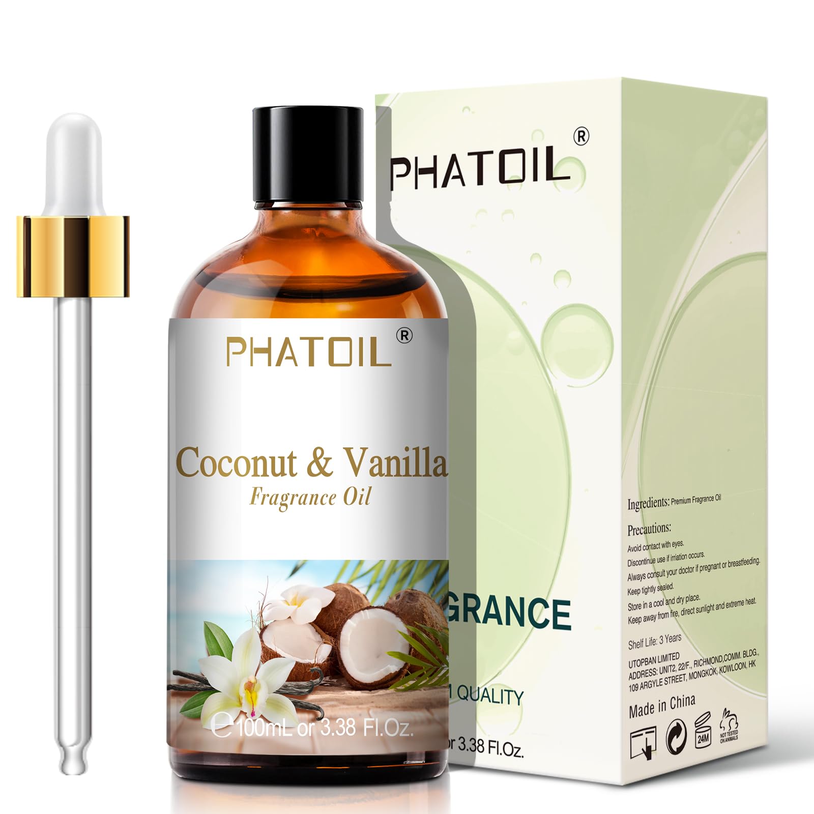 PHATOIL Coconut & Vanilla Fragrance Oils for Aromatherapy, Essential Oils for Diffusers for Home, Premium Quality Coconut & Vanilla Fragrance Essential Oil, Perfect for Diffuser, Relaxation - 100ml