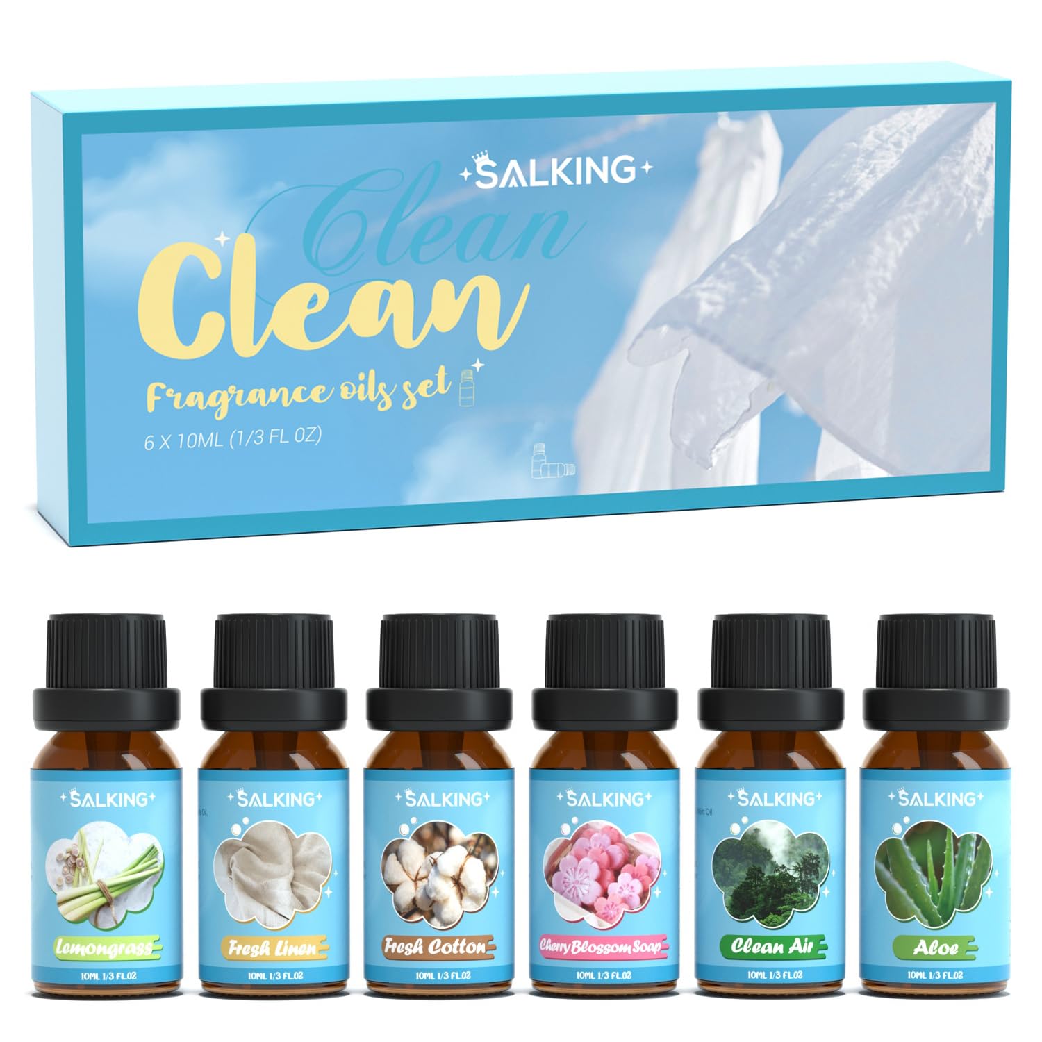 SALKING Essential Oils Set, 100% Pure Fragrance Oil AromatherapyGift, Premium Scented Oils for Diffusers 6 x 10 ML - Lavender, Rose, Jasmine, Cherry Blossom, Gardenia, Chamomile, Pink