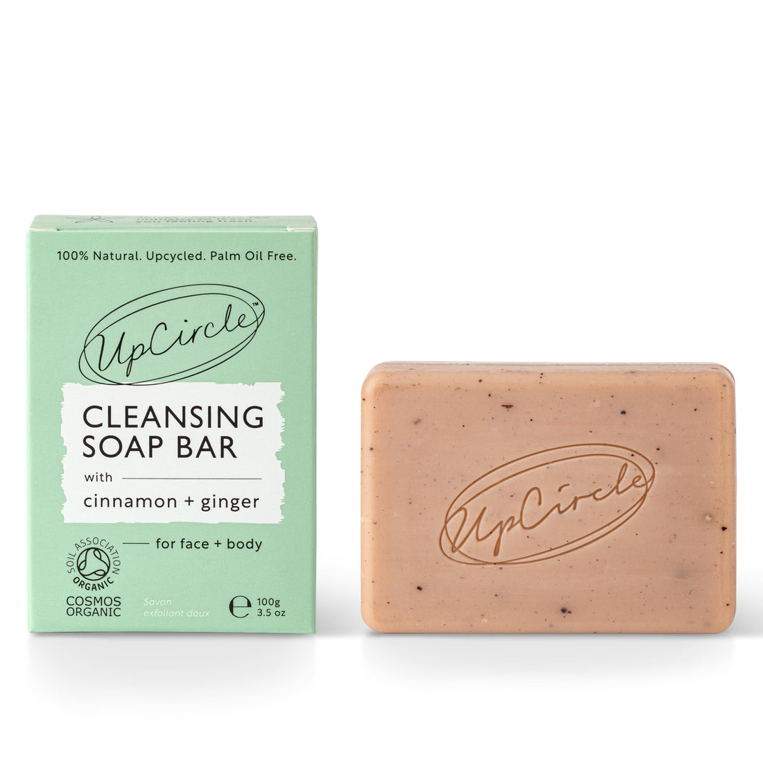 UpCircle Cinnamon + Ginger Chai Soap Bar 100g - Certified Organic Vegan Cleanser For Face And Body - French Pink Clay + Glycerin Reducing Redness + Irritation - Natural, Cruelty-Free + Palm Oil Free Halalzen