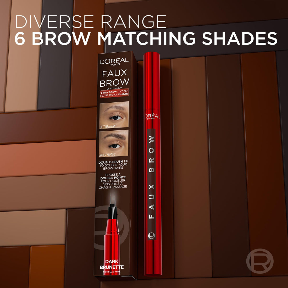 L'Oréal Paris Infallible Faux Brow, Double Brush Tip Brow Tint Pen, Natural Finish, Waterproof, Transfer and Smudge-Resistant, Shaping Brows for up to 48 hours, Shade: Light Brunette