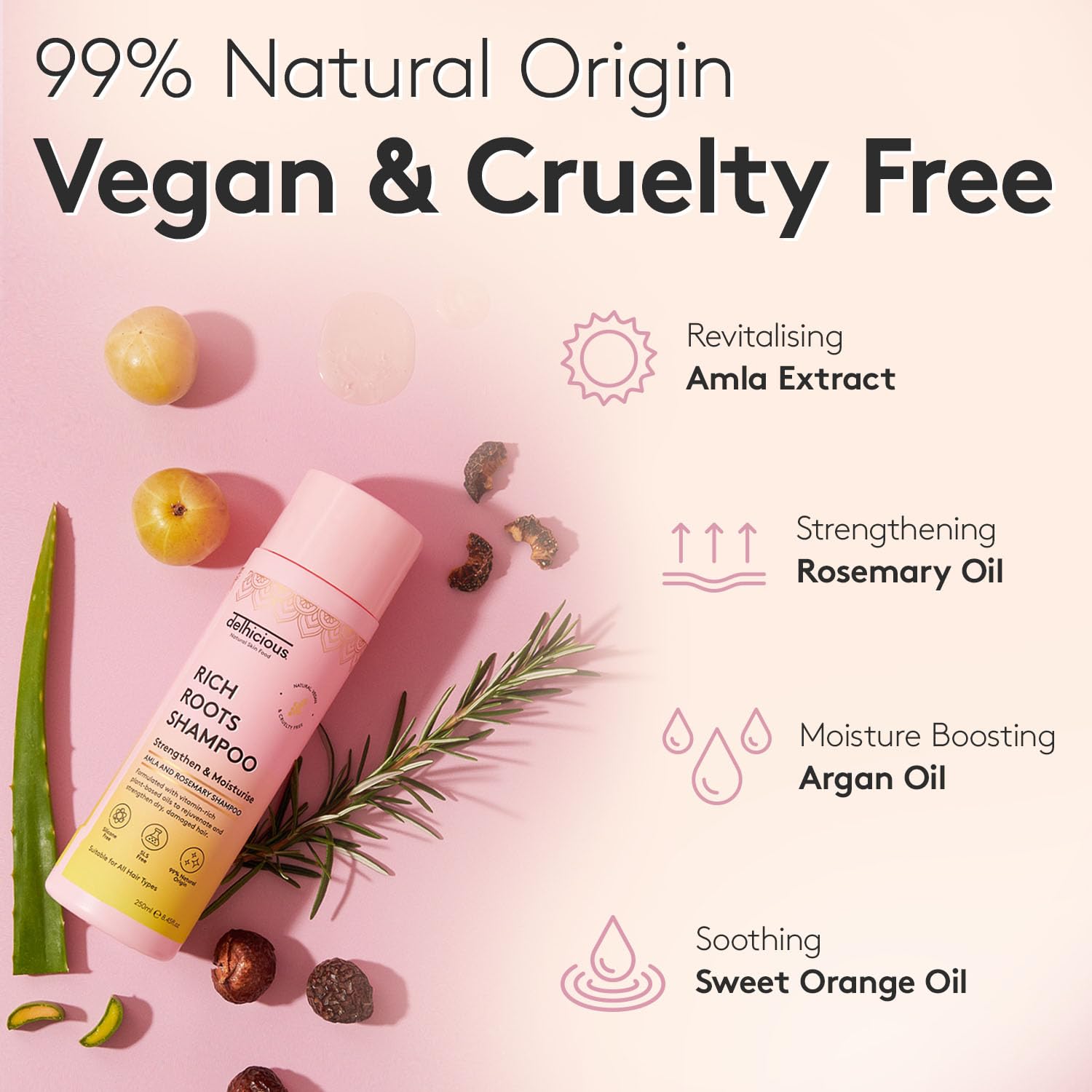 Delhicious Amla Hair Oil & Rosemary Oil Conditioner for Hair Growth - Rich Roots Vegan Conditioner for Thinning Hair, Damaged Hair, Dry Scalp - Shea Butter & Argan Oil - Ayurveda, Sulphate Free, 250ml