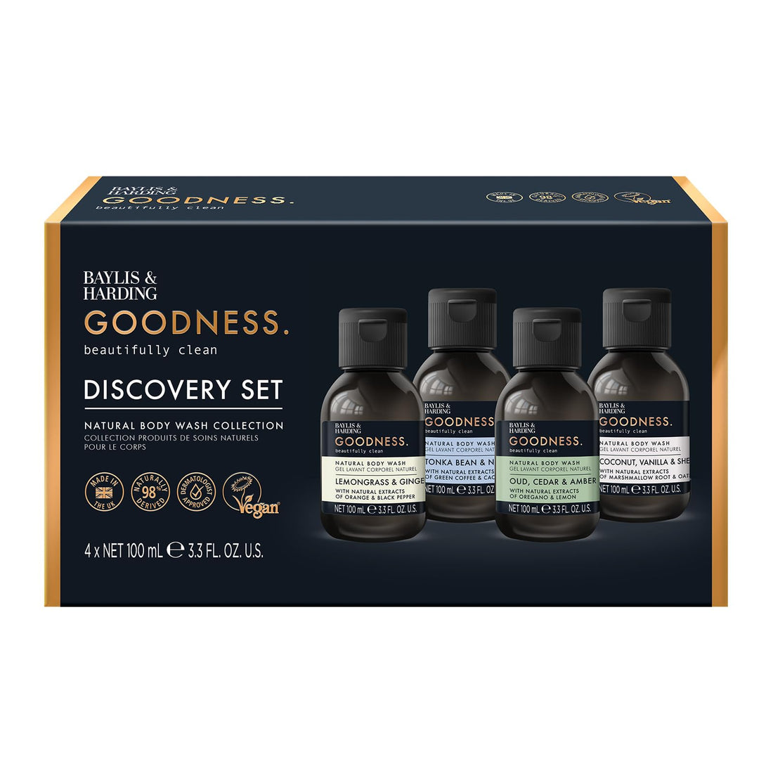 Baylis & Harding Goodness Oud, Cedar and Amber Body Wash, 500 ml (Pack of 3) - Vegan Friendly