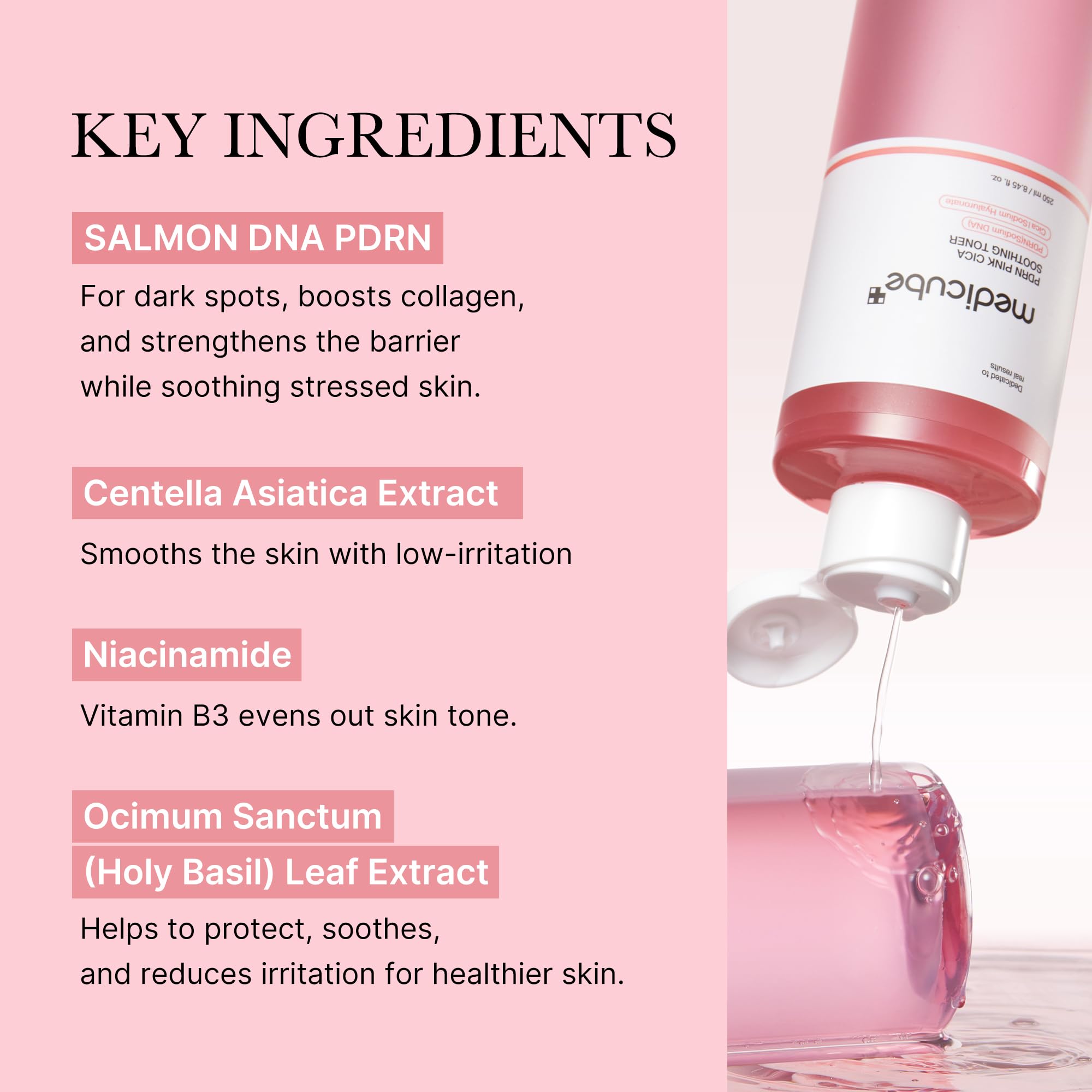medicube Salmon DNA PDRN Pink CICA Soothing Toner I Pink Glow Toner for Skin Boosting, Soothing and Calming, Uneven Skin Tone, Peptide & Niacinamide, Korean Skin Care (250ml)