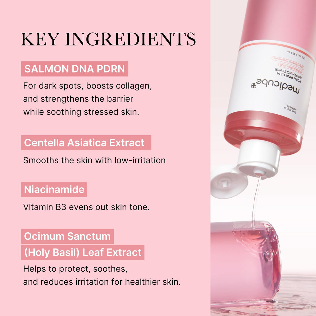 medicube Salmon DNA PDRN Pink CICA Soothing Toner I Pink Glow Toner for Skin Boosting, Soothing and Calming, Uneven Skin Tone, Peptide & Niacinamide, Korean Skin Care (250ml)