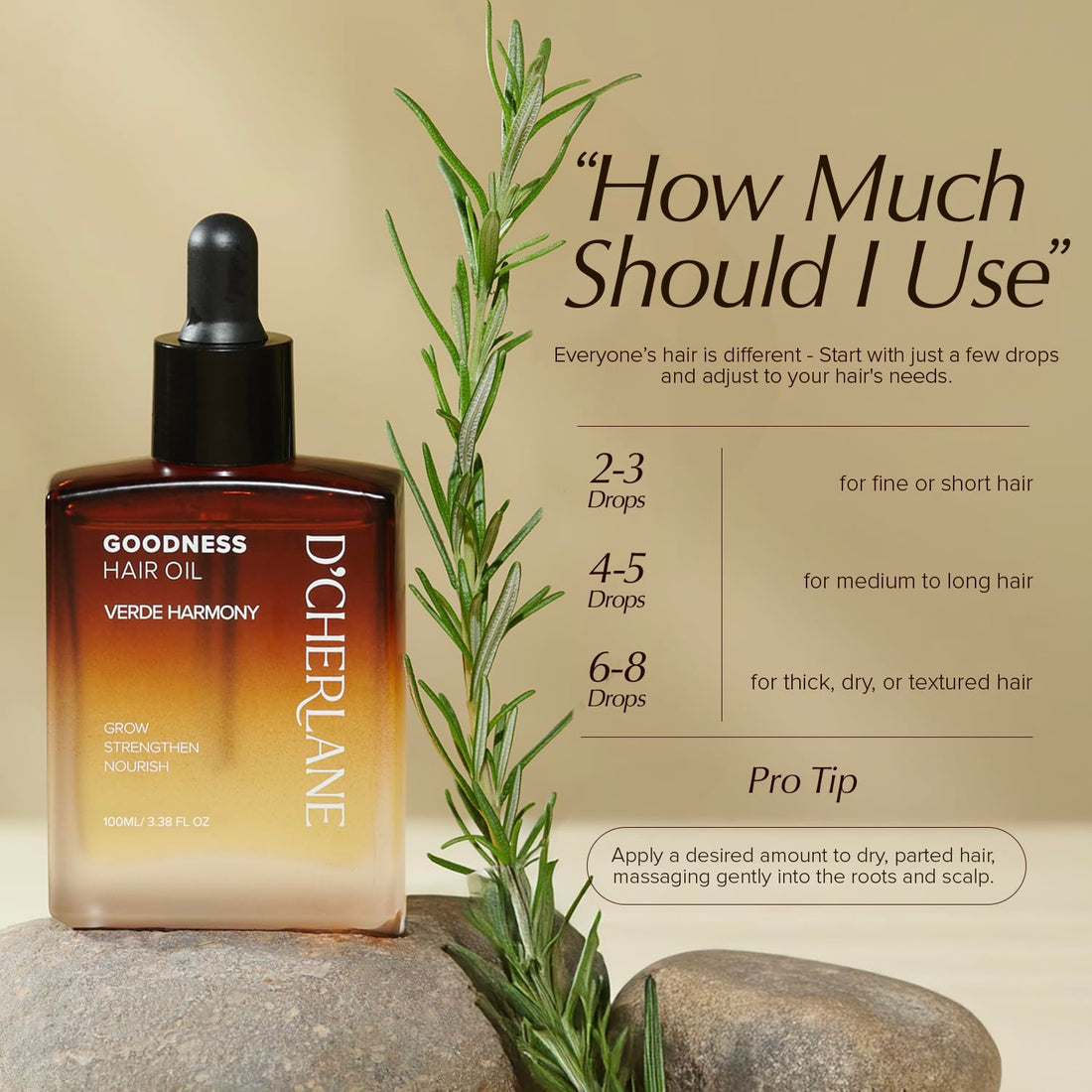 Huile de croissance capillaire D'Cherlane – Traitement du cuir chevelu au romarin, huile d'argan, de coco et de ricin biologique | Formule légère et non grasse pour des cheveux plus volumineux, plus épais et plus forts | Cadeaux pour femmes