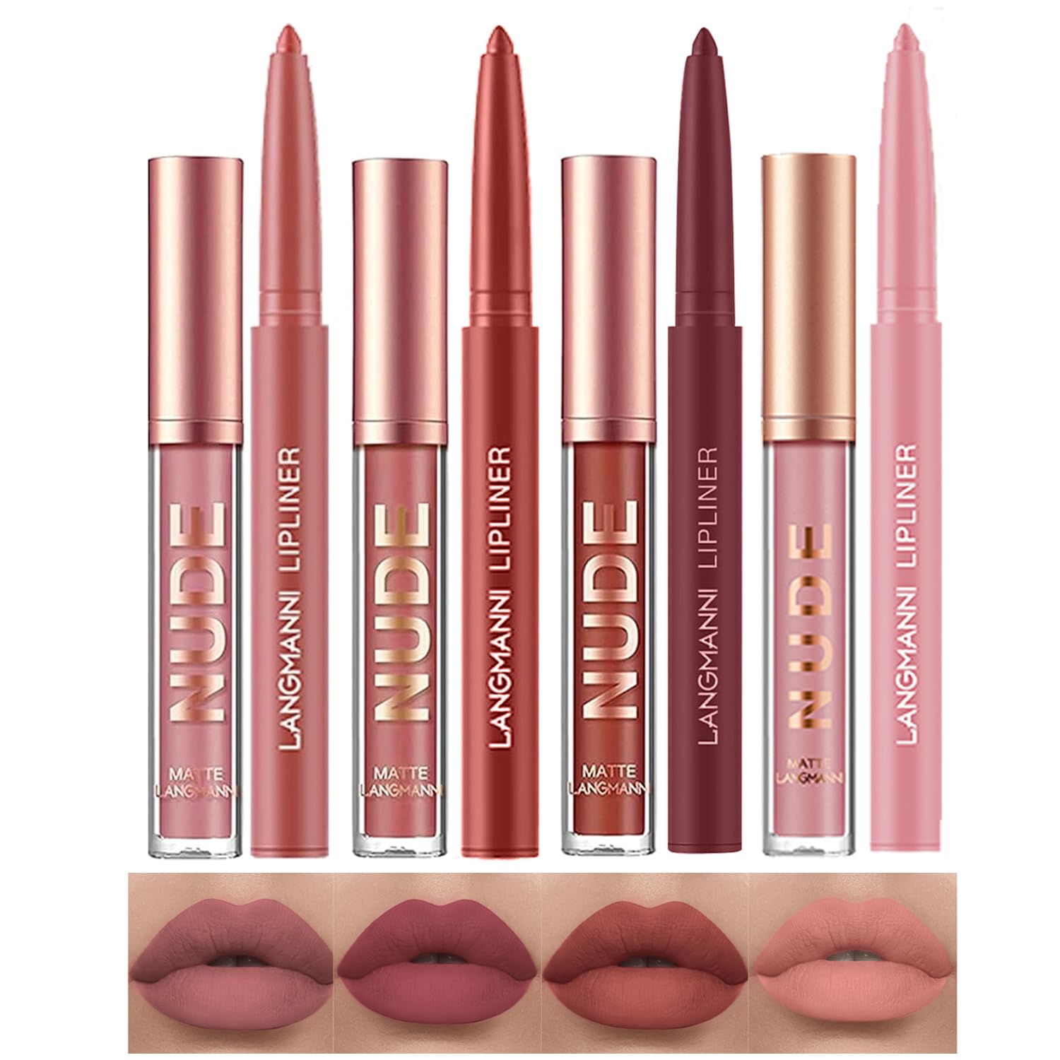 LANGMANNI 6 Matte Lipstick with 6 Lipliners Durable Lip Gloss,Long-Lasting&Waterproof Non-Stick Cup High Pigmented Velvet Lipgloss Kit,Beauty Cosmetics Gift for Girls(12PCS) Halalzen