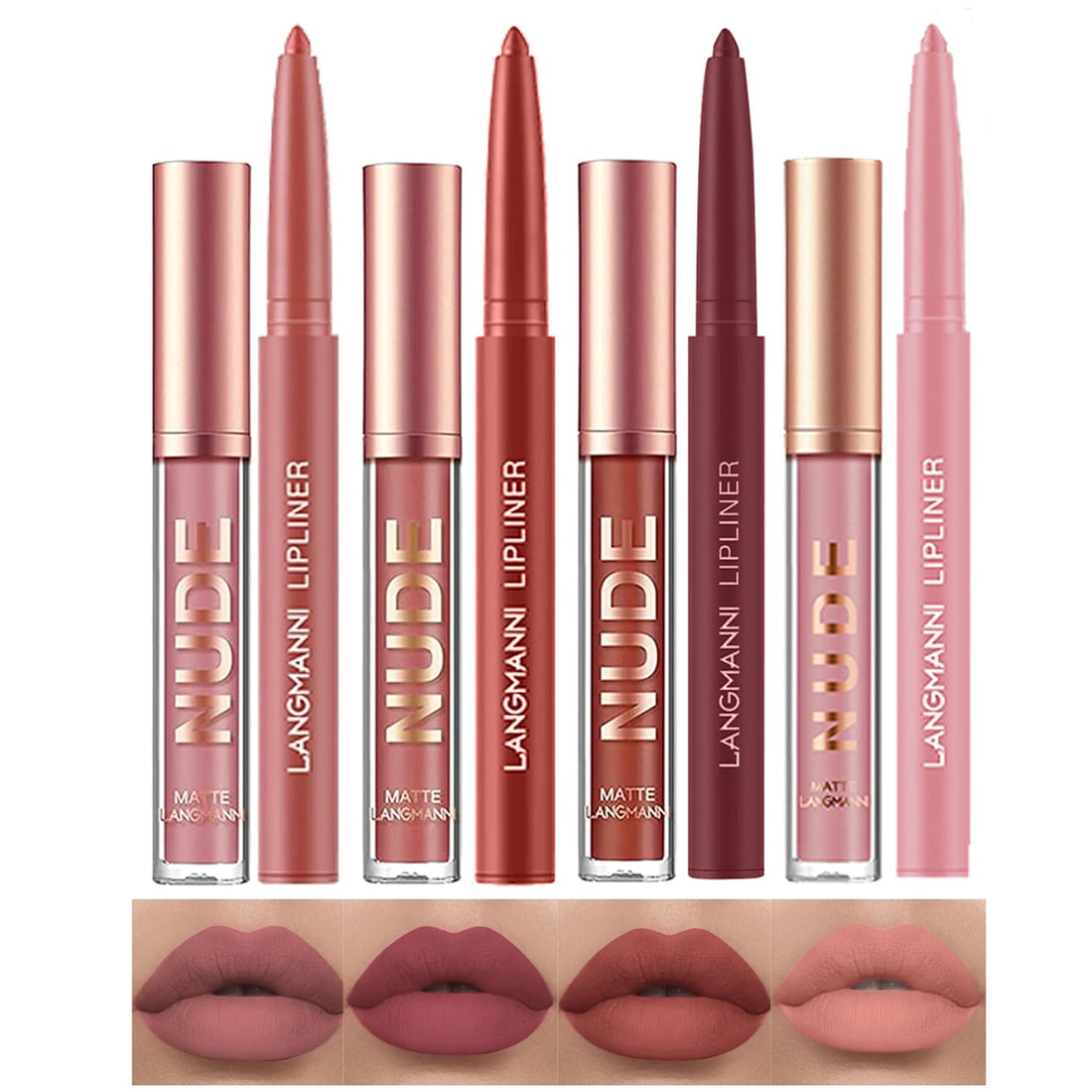 LANGMANNI 6 Matte Lipstick with 6 Lipliners Durable Lip Gloss,Long-Lasting&Waterproof Non-Stick Cup High Pigmented Velvet Lipgloss Kit,Beauty Cosmetics Gift for Girls(12PCS) Halalzen