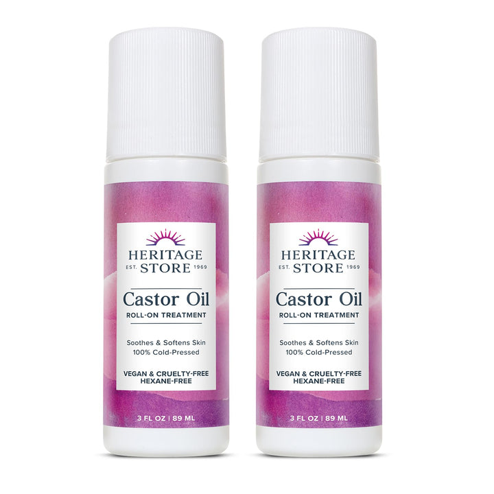 HERITAGE STORE Castor Oil Roll On Nourishing Treatment - Targeted Hydration for Skin Care, Hair Care, Quick and Easy Castor Oil Pack Wrap - Hexane Free, Vegan, Cruelty Free, 60-Day Guarantee, 3oz Halalzen