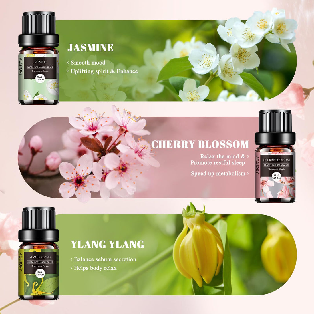 AESHORY 6 x 10ml Hotel Essential Oils Set, Premium Luxury Aroma Oil Scented Oil for Diffuser for Home, Humidifier, Candle Making, Air Freshening