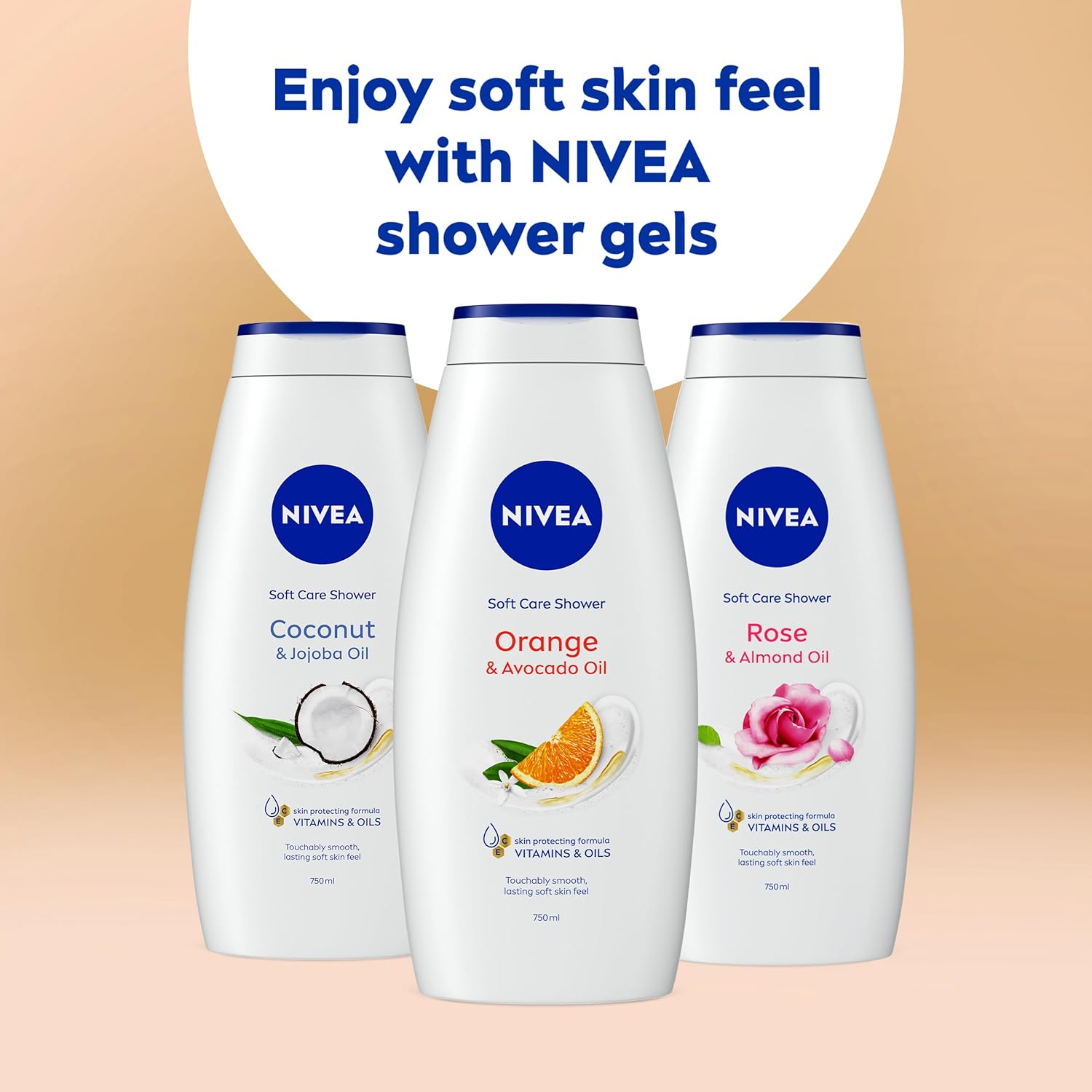 NIVEA Orange & Avocado Shower Cream (750ml), Moisturising Shower Gel with Avocado Oil, Luxurious Body Wash for Women with Vitamin C, E