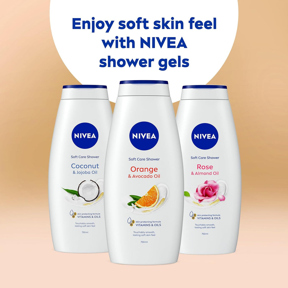 NIVEA Orange & Avocado Shower Cream (750ml), Moisturising Shower Gel with Avocado Oil, Luxurious Body Wash for Women with Vitamin C, E