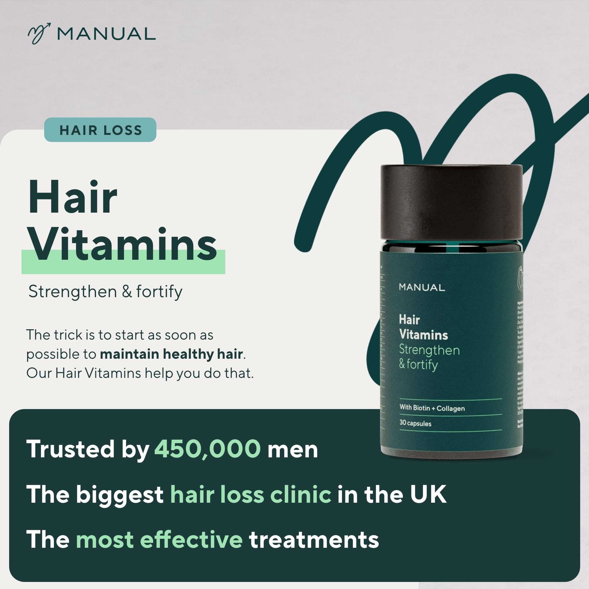 Manual Biotin & Collagen Hair Growth Vitamins (30 Capsules) – Supports Thicker, Healthier Hair – with Essential Nutrients for Hair Loss & Thinning – Take 1 Daily – 1 Month Supply