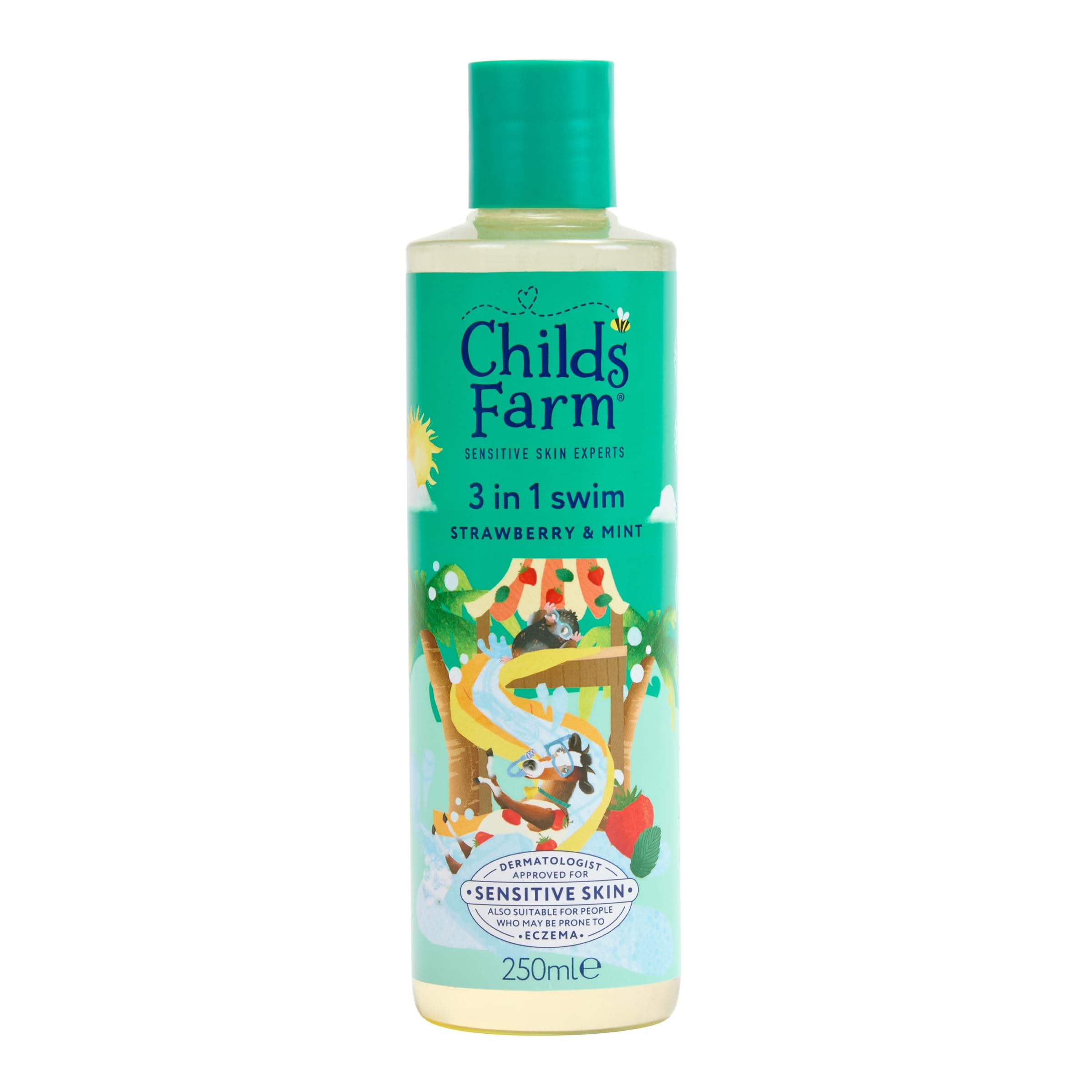 Childs Farm Kids 3 in 1 Swim, Strawberry & Mint - Body Wash, Shampoo & Conditioner | Tear-free | Suitable for Dry, Sensitive Skin, 250ml