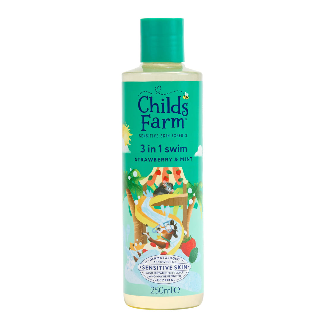 Childs Farm Kids 3 in 1 Swim, Strawberry & Mint - Body Wash, Shampoo & Conditioner | Tear-free | Suitable for Dry, Sensitive Skin, 250ml