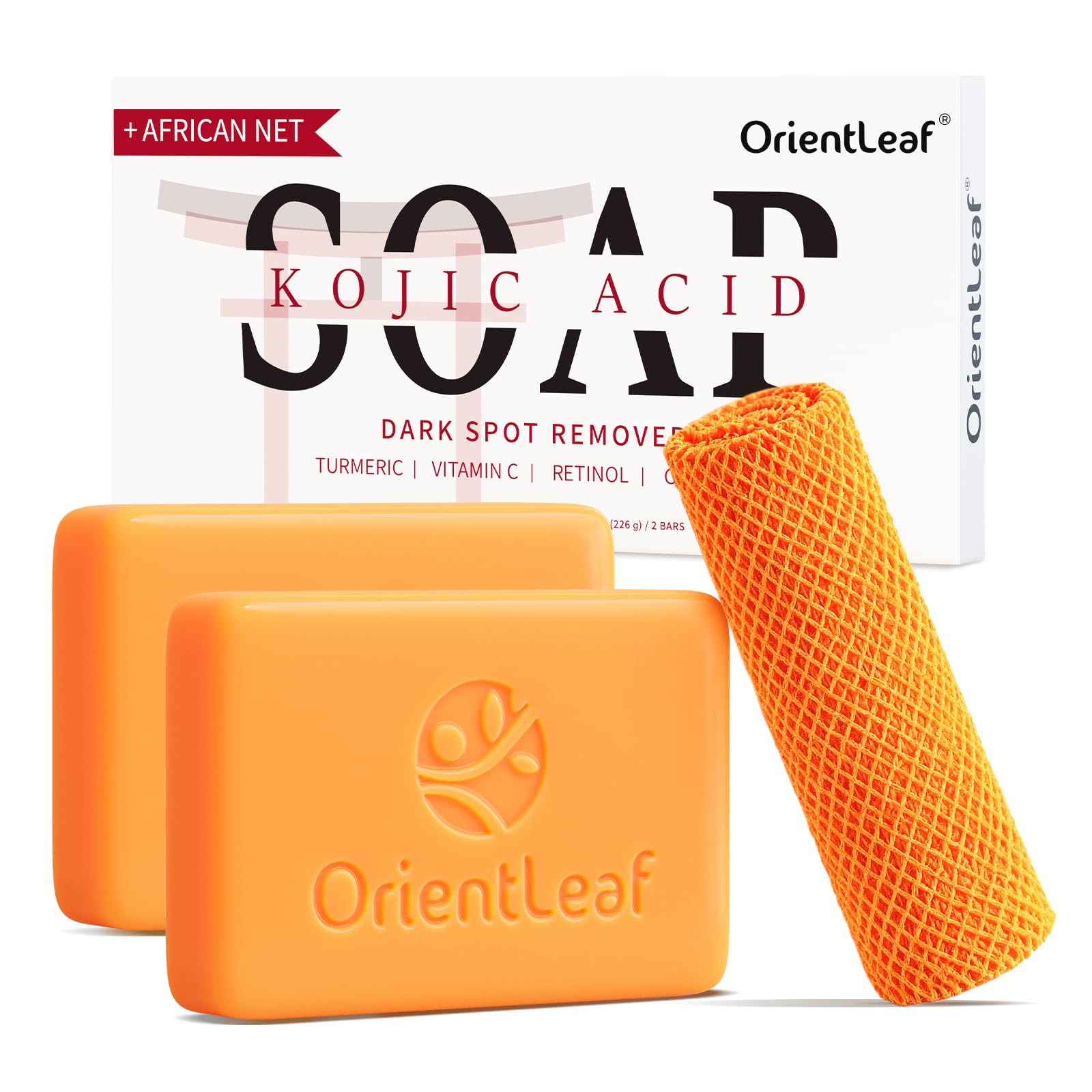 ORIENTLEAF Kojic Acid Soap, Turmeric Soap Bar for Dark Spots, Fresh Citrus Scent, Gentle for Face and Body with Vitamin C, Shea Butter, Retinol, Olive Oil, Collagen (3 PACK) Halalzen