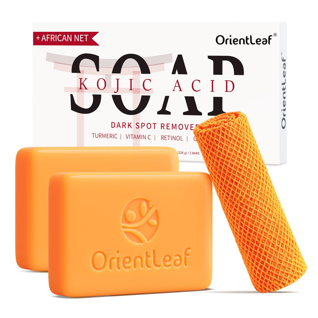 ORIENTLEAF Kojic Acid Soap, Turmeric Soap Bar for Dark Spots, Fresh Citrus Scent, Gentle for Face and Body with Vitamin C, Shea Butter, Retinol, Olive Oil, Collagen (3 PACK) Halalzen