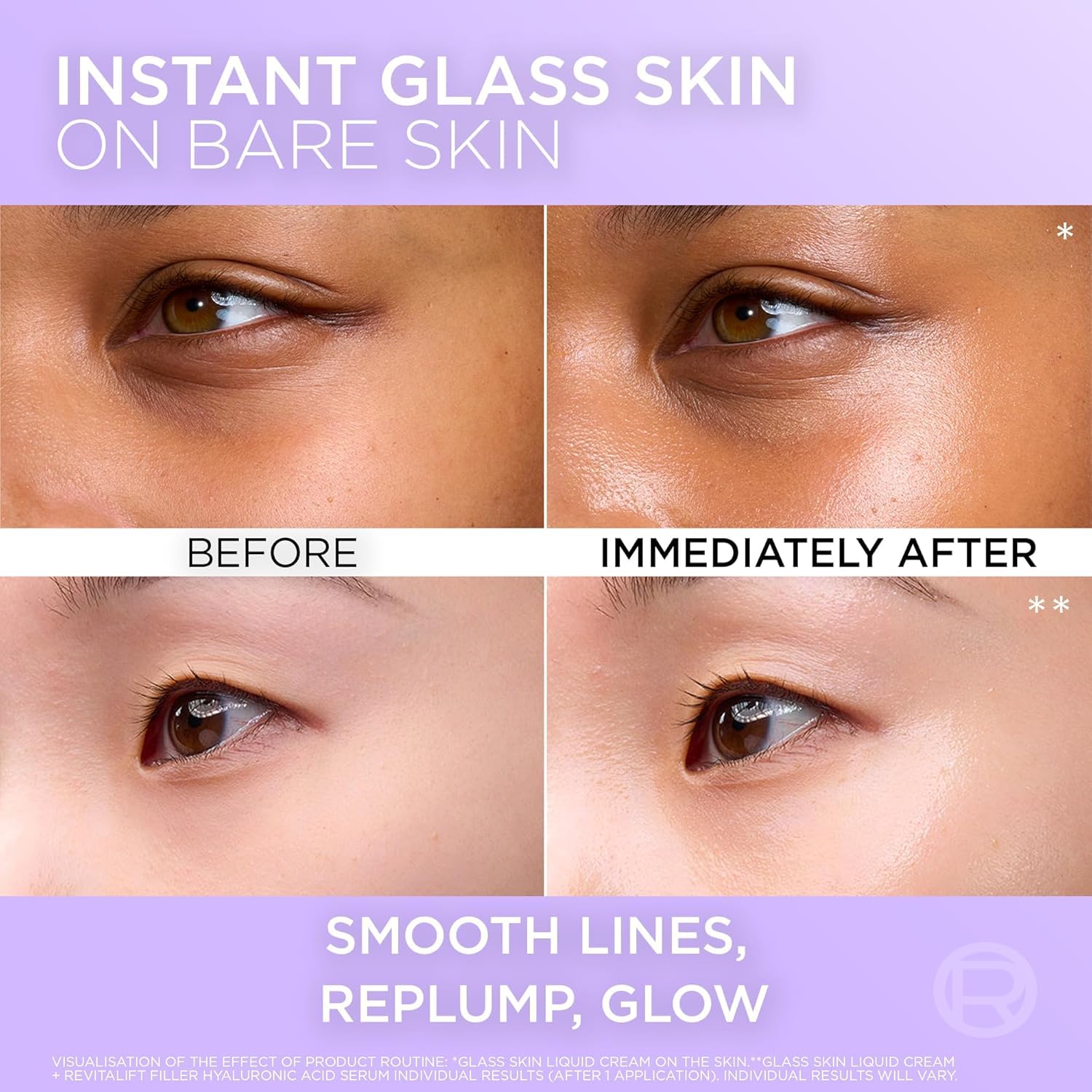 L'Oreal Paris Glass Skin Korean Face Mask 4 Pcs, Revitalift Filler Hydrogel Glow Mask, Korean Inspired Skincare, Visibly Transform Skin, Dewy, Plumped and Refreshed Look