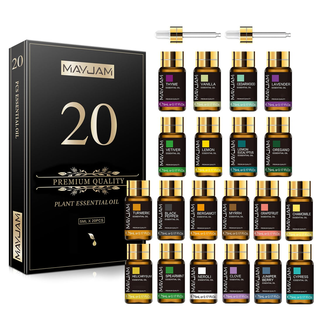MAYJAM Top 20 Pure Essential Oil Set, Premium Grade Essential Oils for Diffuser for Home, Premium Aromatherapy Oils for Candle Making, Skin & Hair Care