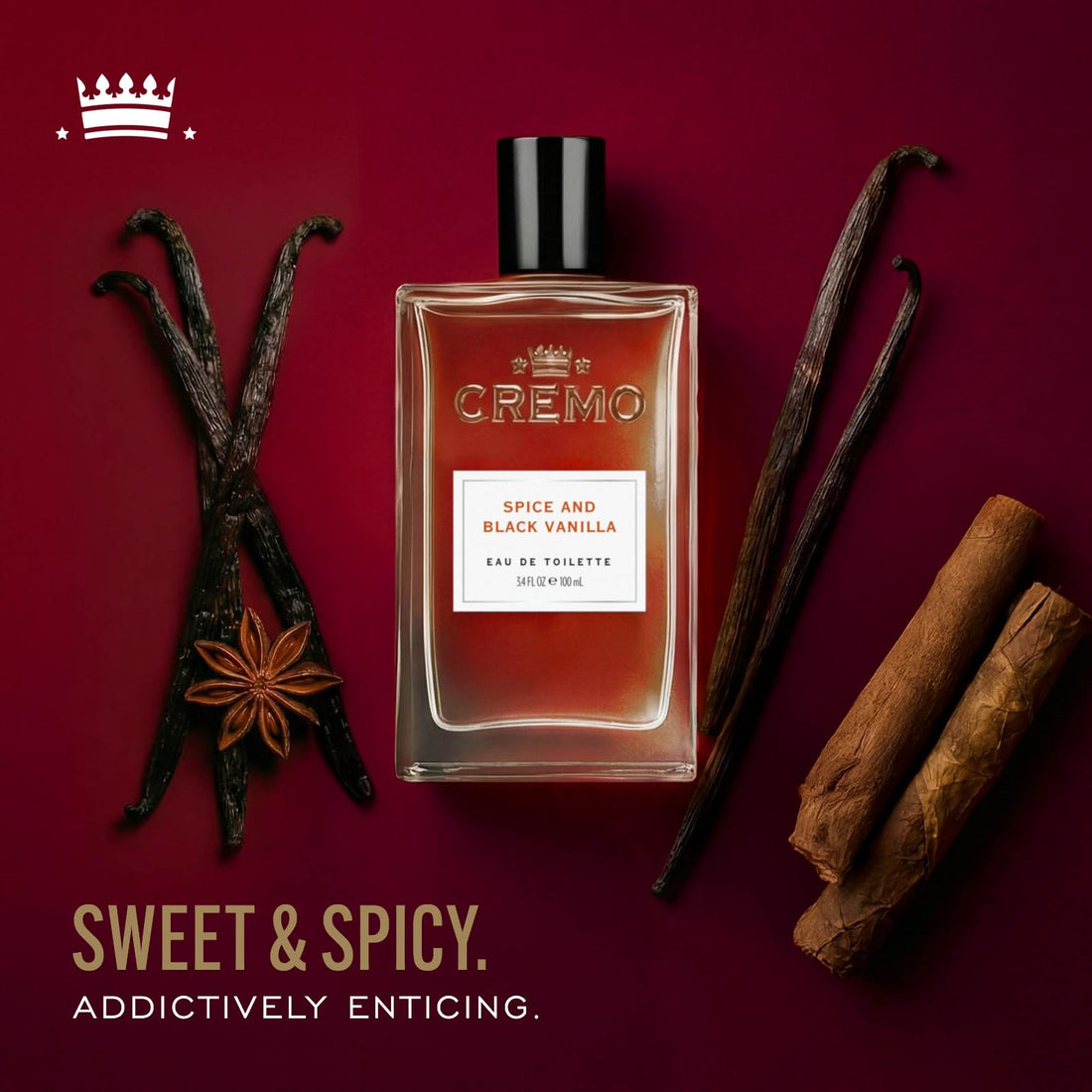 Cremo Men's Eau de Toilette, Spice and Black Vanilla Cologne for Men, Spicy Men's Perfume Gift for Men, 100 ml