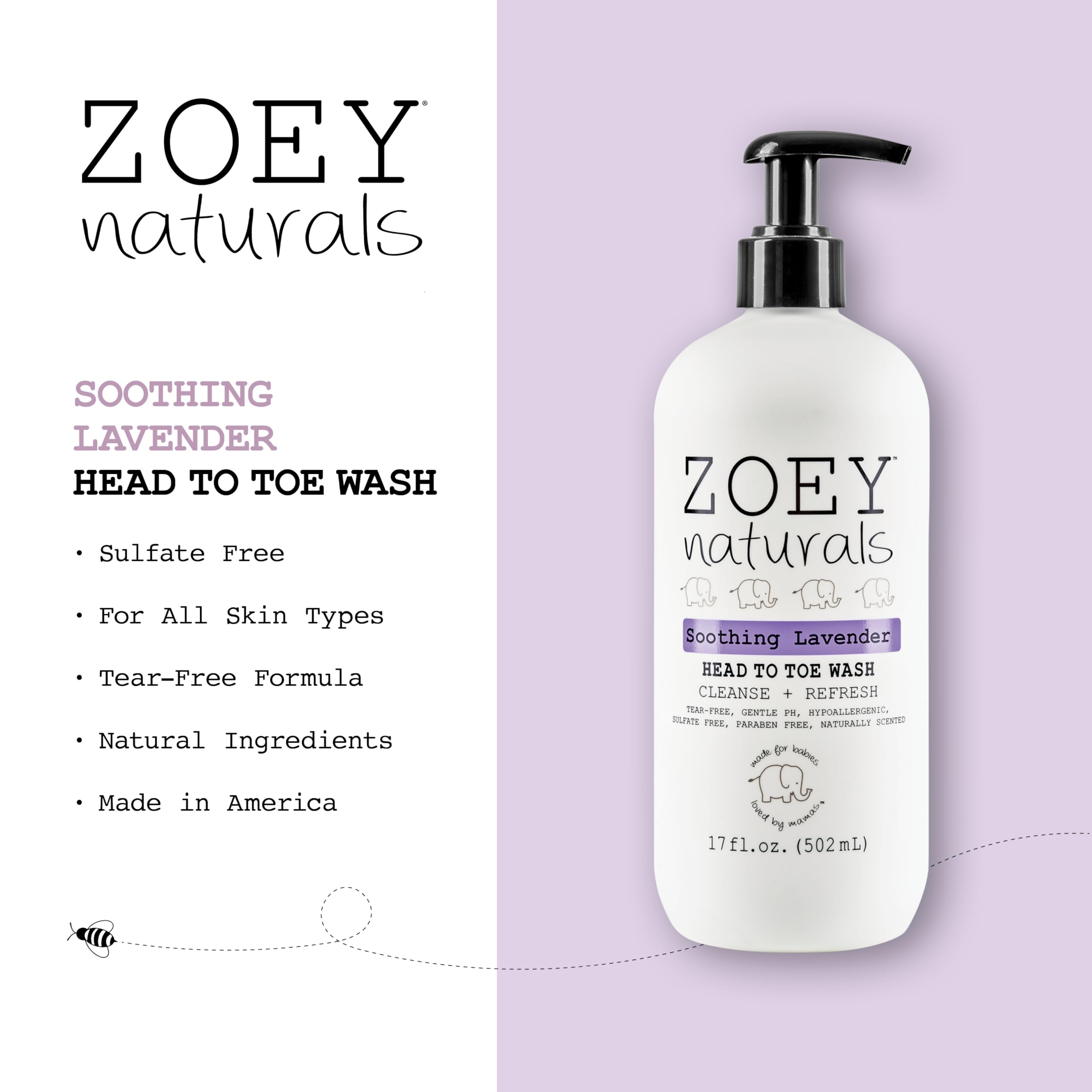 Zoey Naturals - Soothing Lavender Wash & Shampoo - Toddlers & Kids - With Tear-free, Paraben-Free, All Natural Ingredients for Sensitive Skin- 17 Oz Halalzen