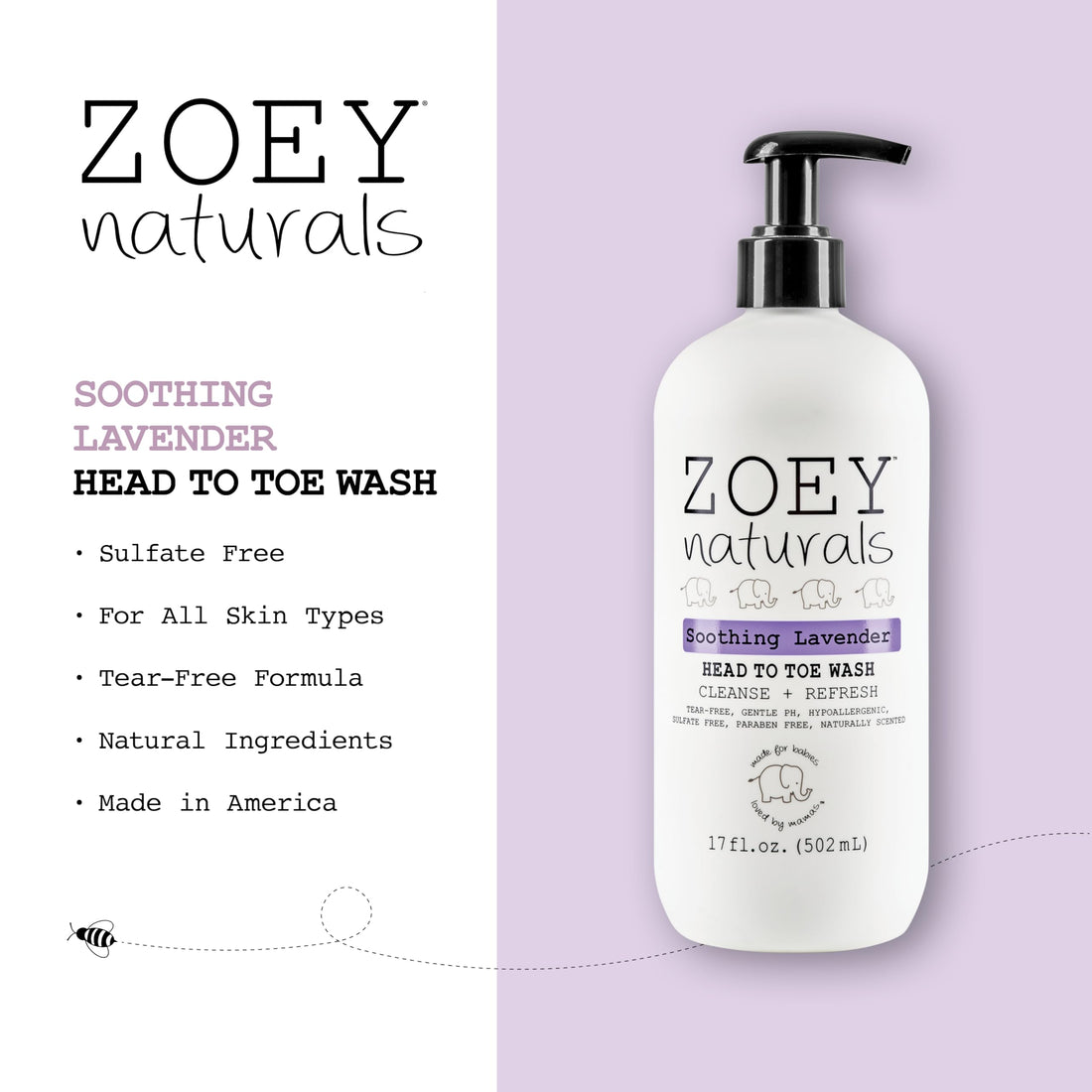 Zoey Naturals - Soothing Lavender Wash & Shampoo - Toddlers & Kids - With Tear-free, Paraben-Free, All Natural Ingredients for Sensitive Skin- 17 Oz Halalzen