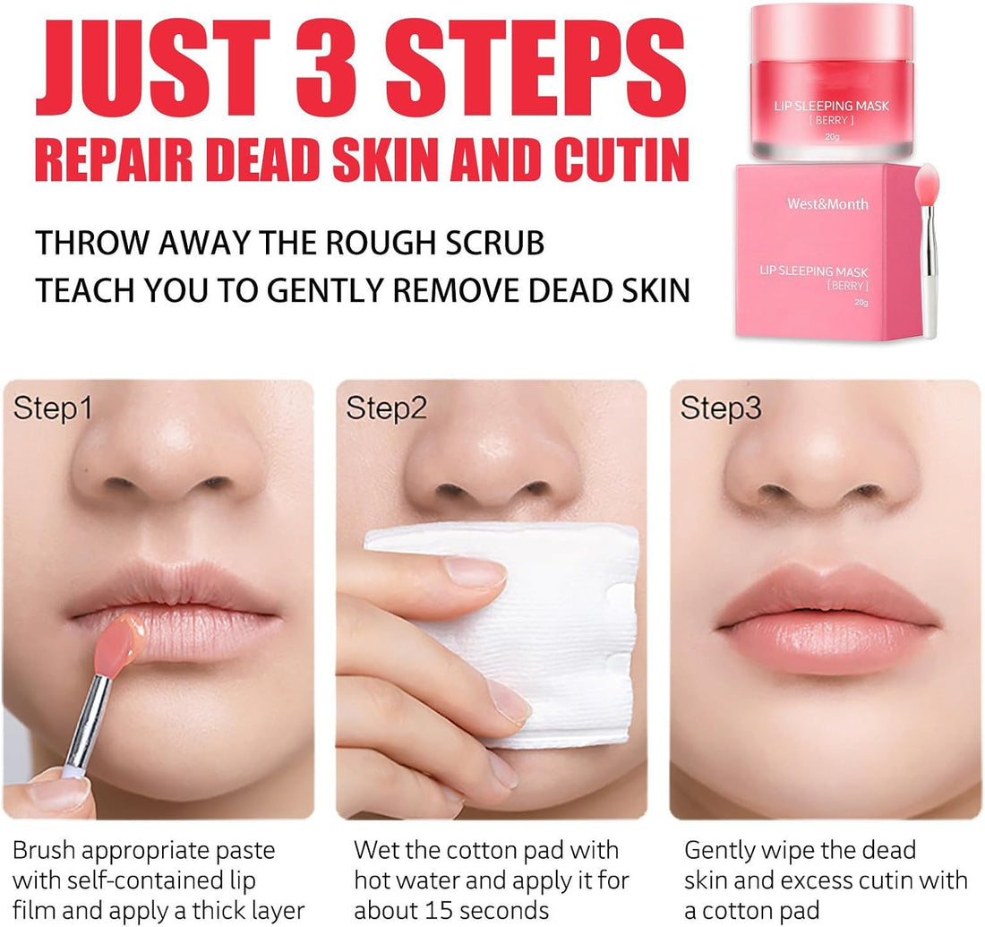 Lip Mask - Lip Sleeping Mask - Lip Sleep Mask Overnight Lip Skincare Lip Oils - Lip Moisturiser for Dry Chapped Peeling Cracked Lips Fades Lip Lines, Lip Balm for Moisture Lip Care Halalzen