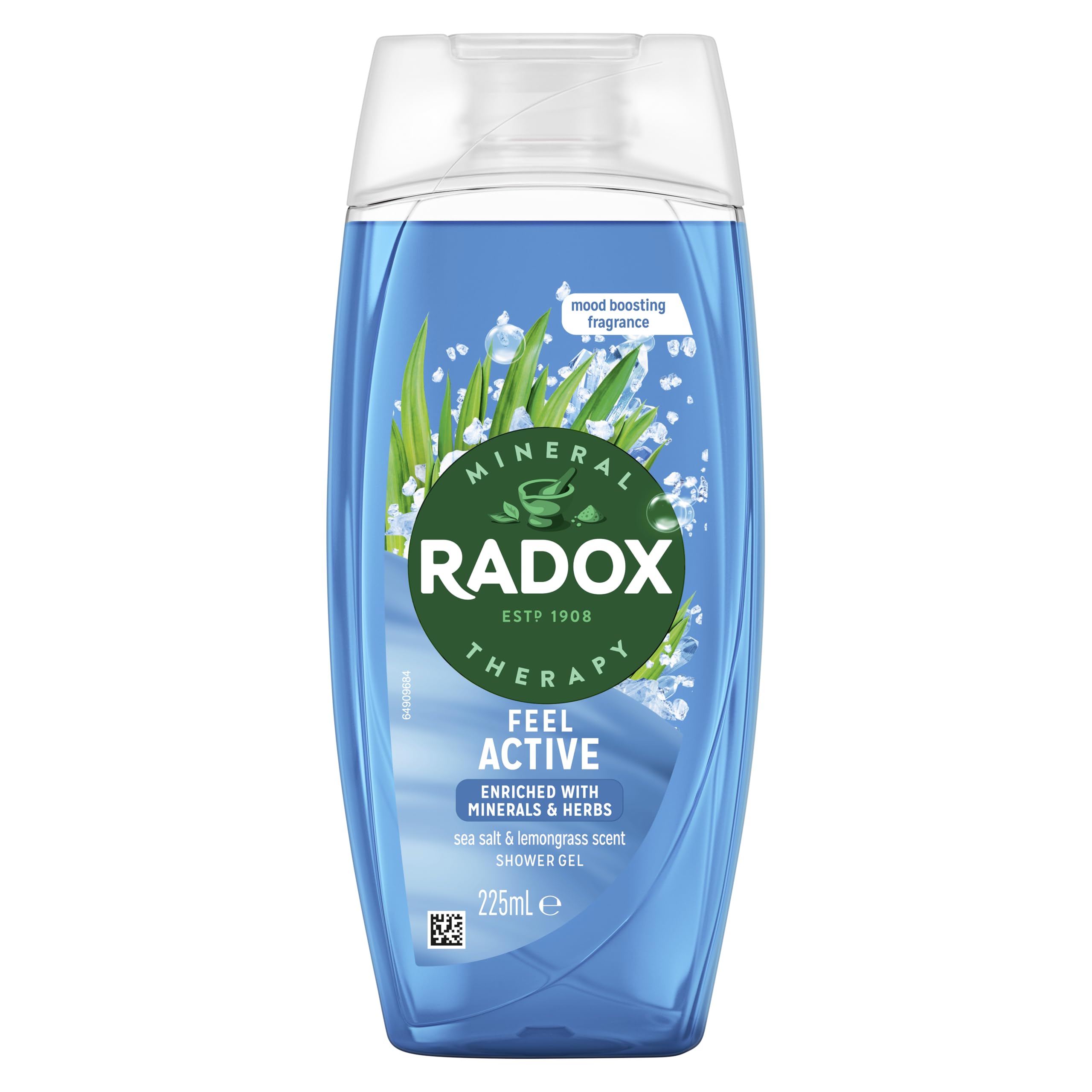 Radox Mineral Therapy Feel Active Body Wash Shower Gel uniquely blended with herbs, minerals, and a sea salt & lemongrass fragrance for a refreshing experience 225 ml, Pack of 6