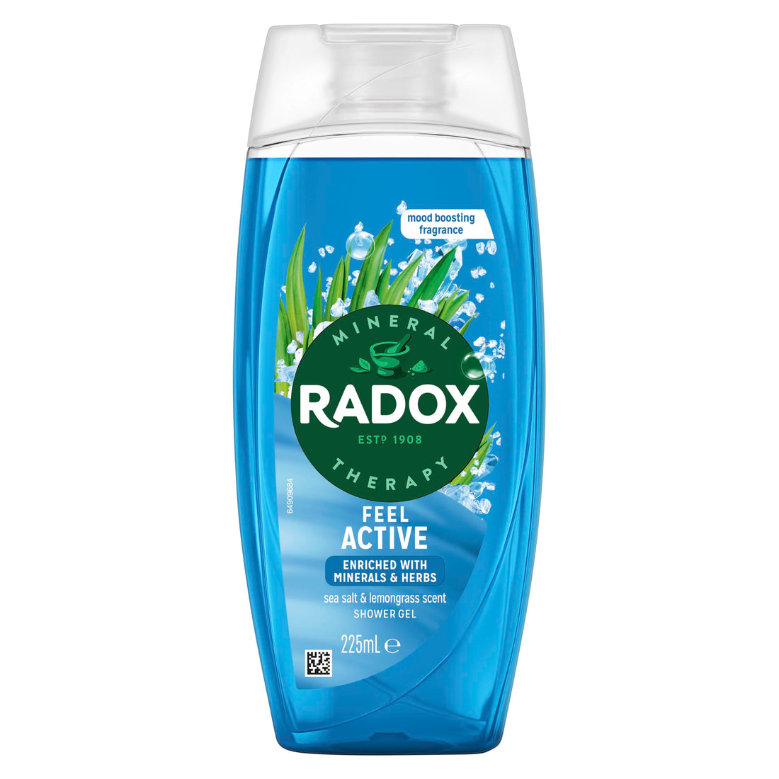 Radox Mineral Therapy Feel Active Body Wash Shower Gel uniquely blended with herbs, minerals, and a sea salt & lemongrass fragrance for a refreshing experience 225 ml, Pack of 6