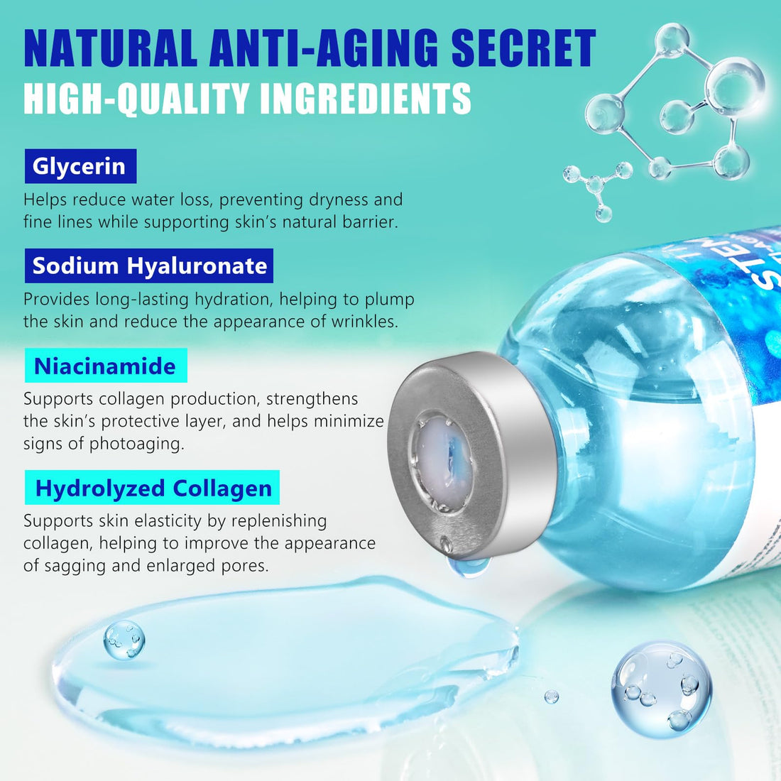 Stem Cell Serum for Face, Stem Cell Anti-Aging Ampoule, Anti Aging Smooth Nourish & Moisturize Skin Serum-1.2 fl.oz(2PCS)