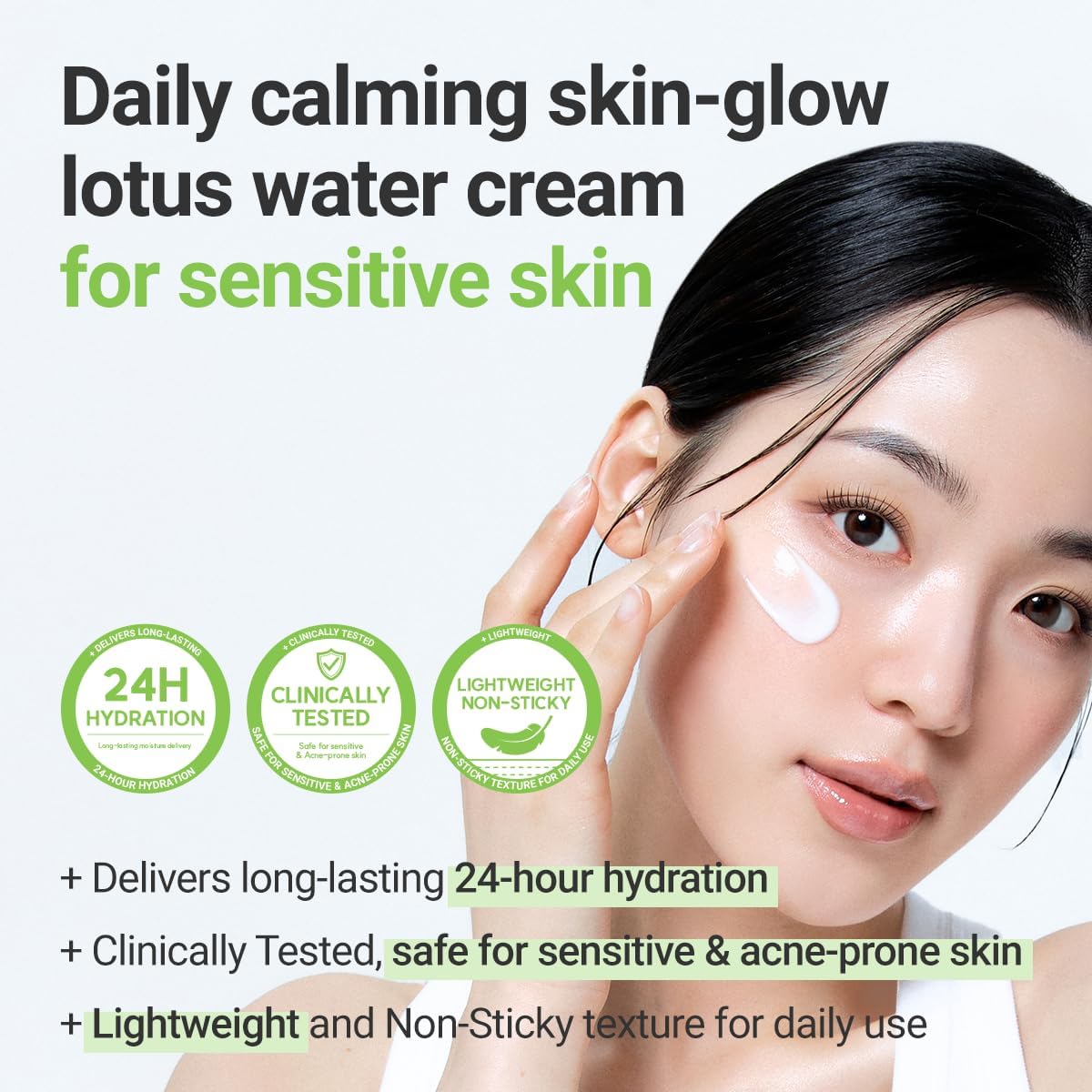 Rovectin Lotus Water Cream - Lightweight Hydrating Facial Moisturiser for Sensitive Skin, Barrier Repair Moisturizer, Non-Comedogenic Oil Free Moisturiser, Korean Skincare, K Beauty 60ml