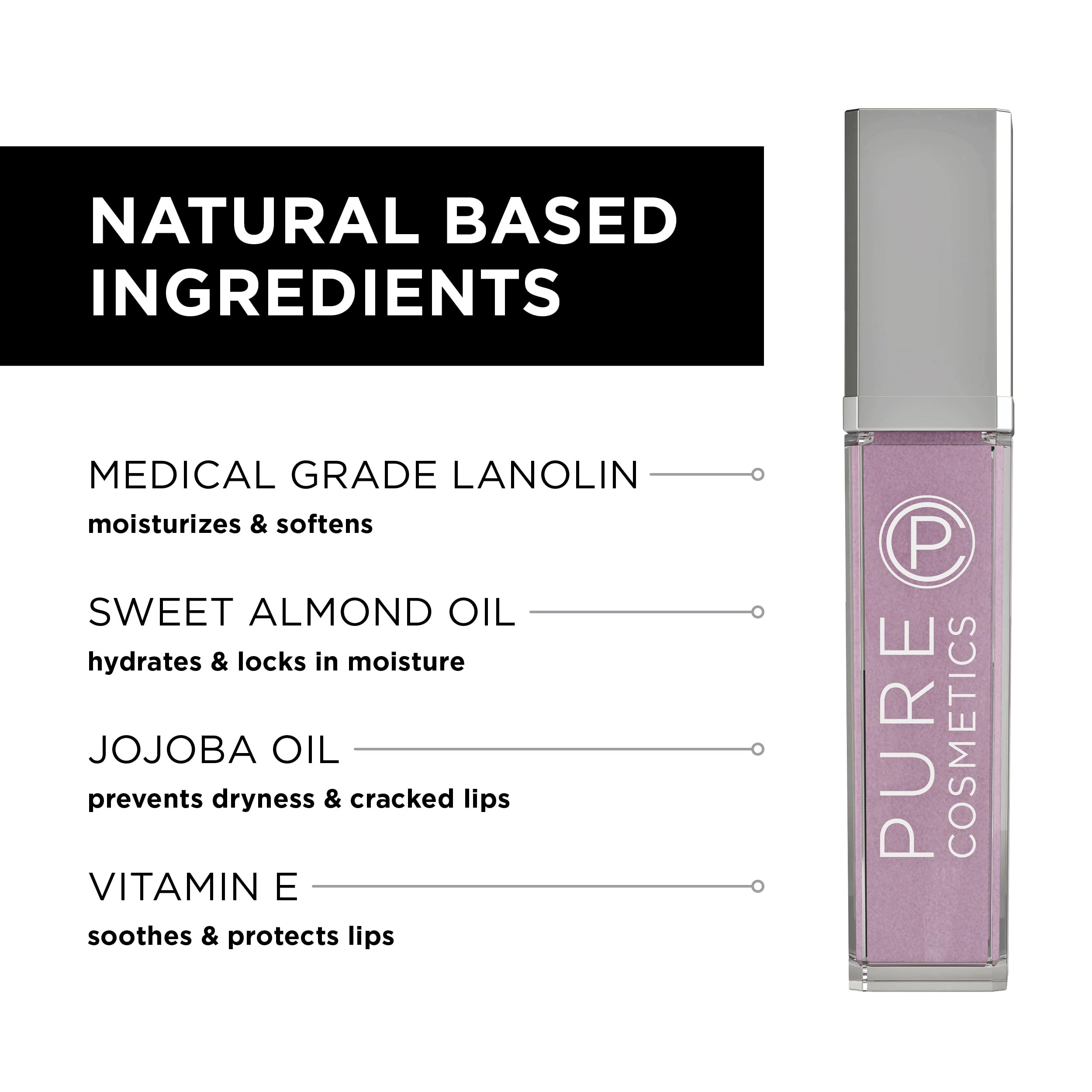 Pure Illumination Light-Up Lip Gloss with LED-Lit Applicator Brush + Side Mirror, Non-Sticky, Moisturizing Hydrating Lip Glosses with Lanolin, Jojoba Oil, & Vitamin E, Wine Berry