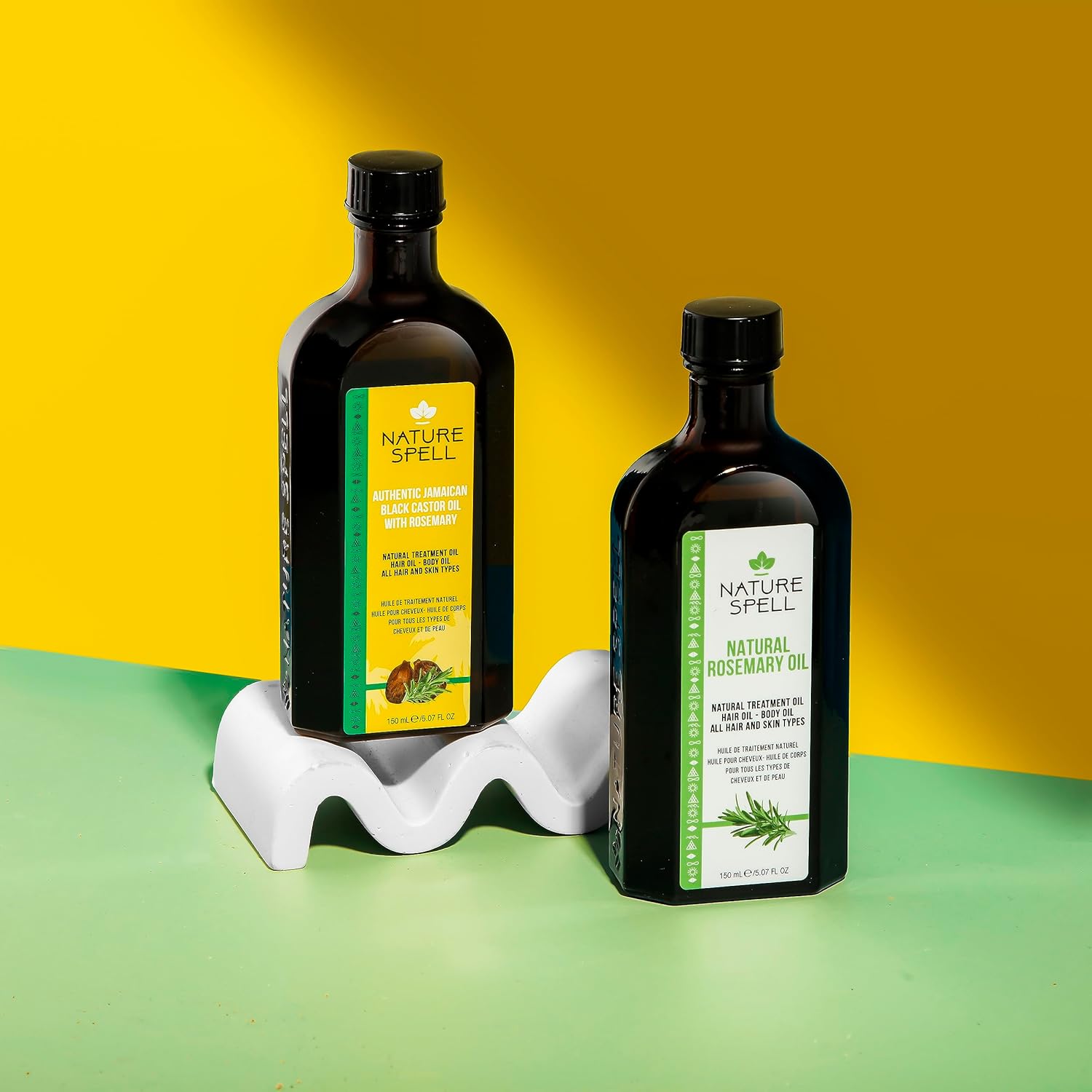 Nature Spell Hair Growth Duo with Rosemary & Jamaican Oils, Pre-Diluted Oil Set to Stimulate Growth and Strengthen Dry Strands, For All Hair Types, Vegan, Pack of 2, 150ml Each