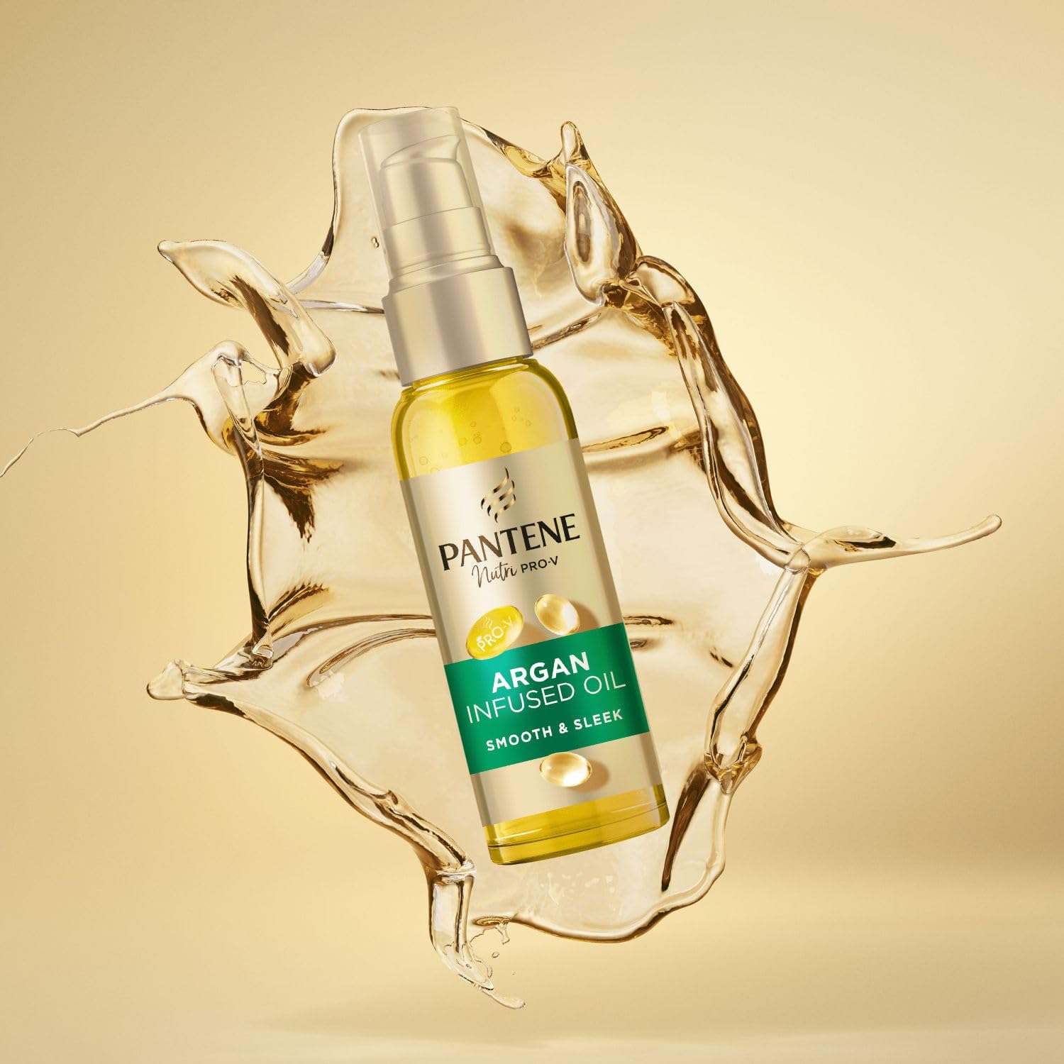 Pantene Pro-V Smooth & Sleek Argan Infused Hair Oil 100ml for Frizzy, Dull Hair, Daily Leave In Nourishing Oil, Tames Frizz, Makes Hair Silky Smooth and Enhances Shine, With Pro-V Nutrients