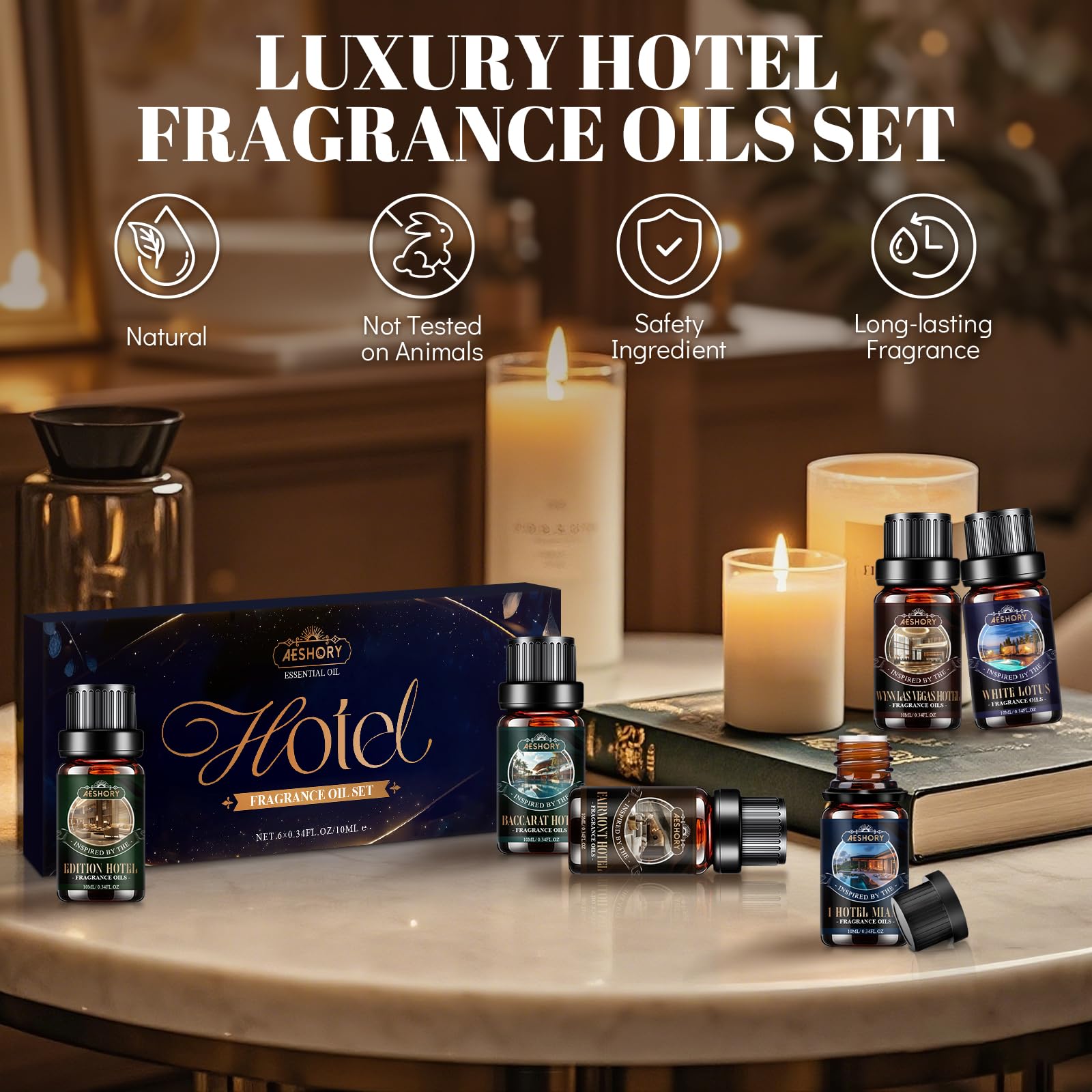 AESHORY 6 x 10ml Hotel Essential Oils Set, Premium Luxury Aroma Oil Scented Oil for Diffuser for Home, Humidifier, Candle Making, Air Freshening