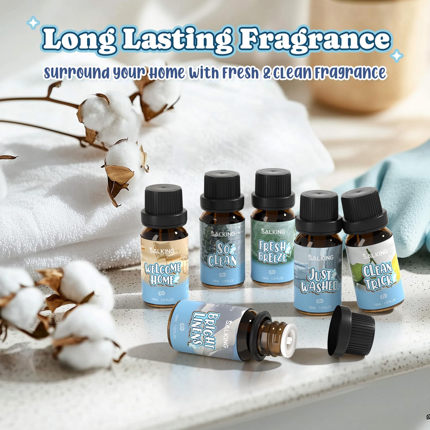 SALKING Essential Oils Set, 100% Pure Fragrance Oil AromatherapyGift, Premium Scented Oils for Diffusers 6 x 10 ML - Lavender, Rose, Jasmine, Cherry Blossom, Gardenia, Chamomile, Pink