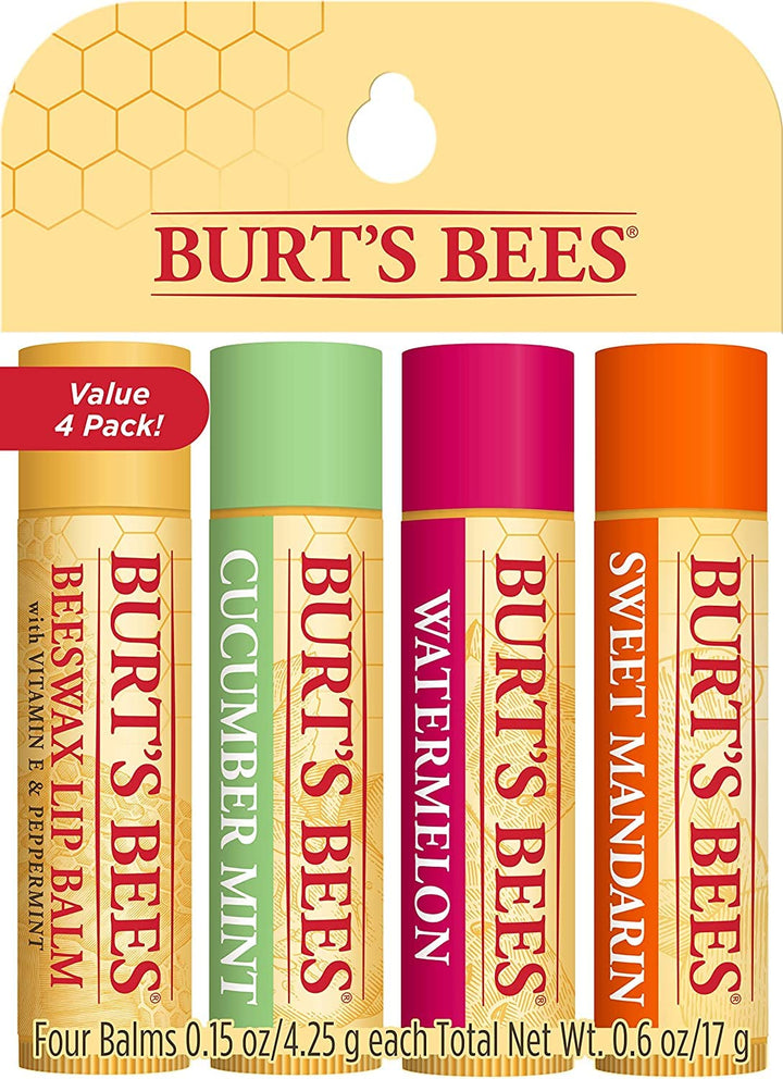 Burt's Bees Lip Balm Multipack, Lip Balm Set, Beeswax, Strawberry, Coconut & Pear, Vanilla Bean, Best of Burt's, 4x4.25g