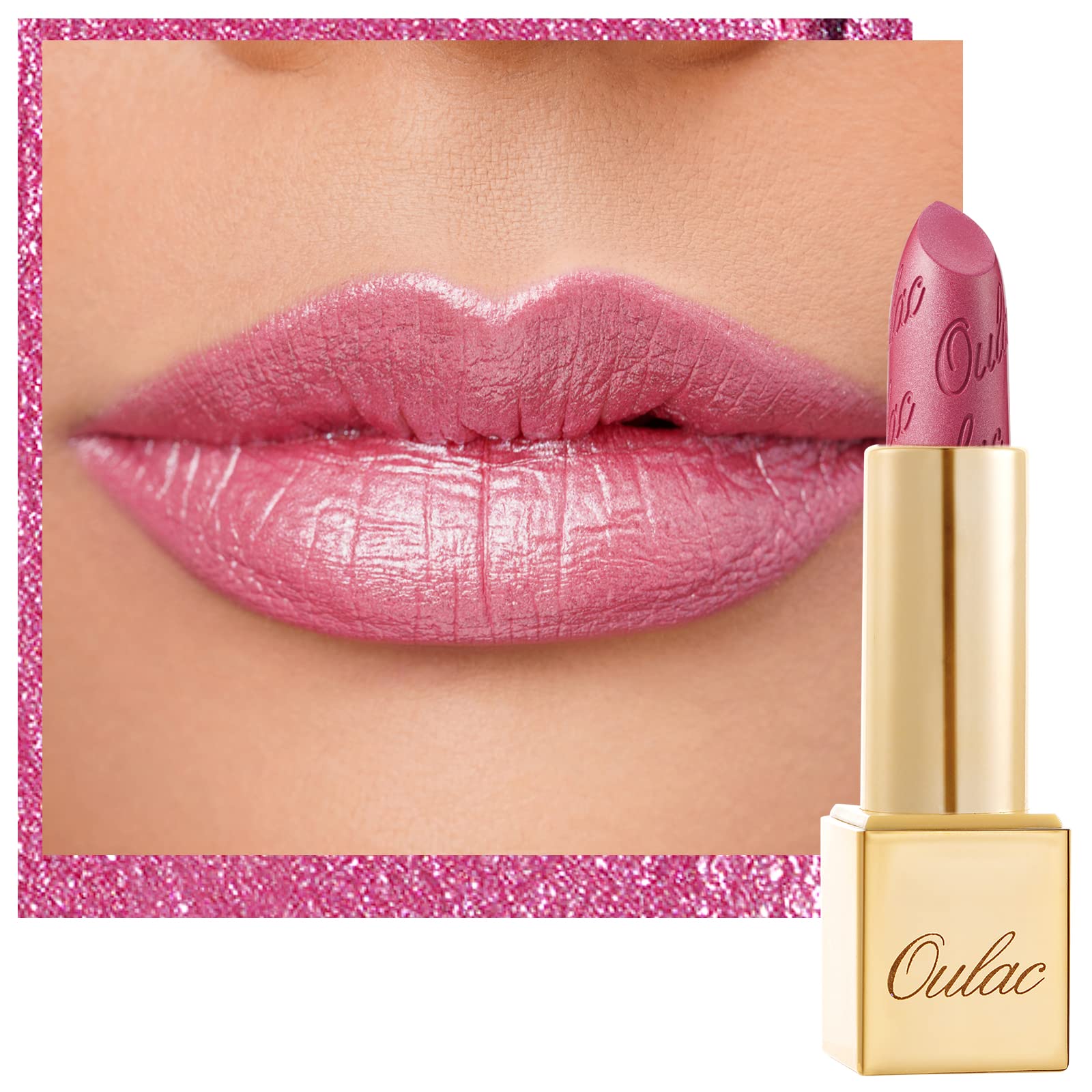 OULAC Metallic Shine Glitter Lipstick, Pink High Impact Lipcolor, Lightweight Soft and Ultra Hydrating, Long Lasting, Vegan & Cruelty-Free, Full-Coverage Lip Color 4.3 g/0.15 HIP & HIPPIE(11) Halalzen