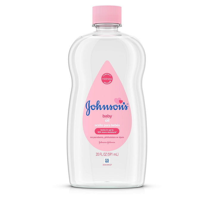 Johnson's Baby Oil, Pure Mineral Oil to Prevent Moisture Loss for Newborn, Kids, & Adults, Gentle, Soothing Baby Massage Oil, Dry Skin Relief, Hypoallergenic, Original Scent, Baby Essentials, 3 fl. oz Halalzen