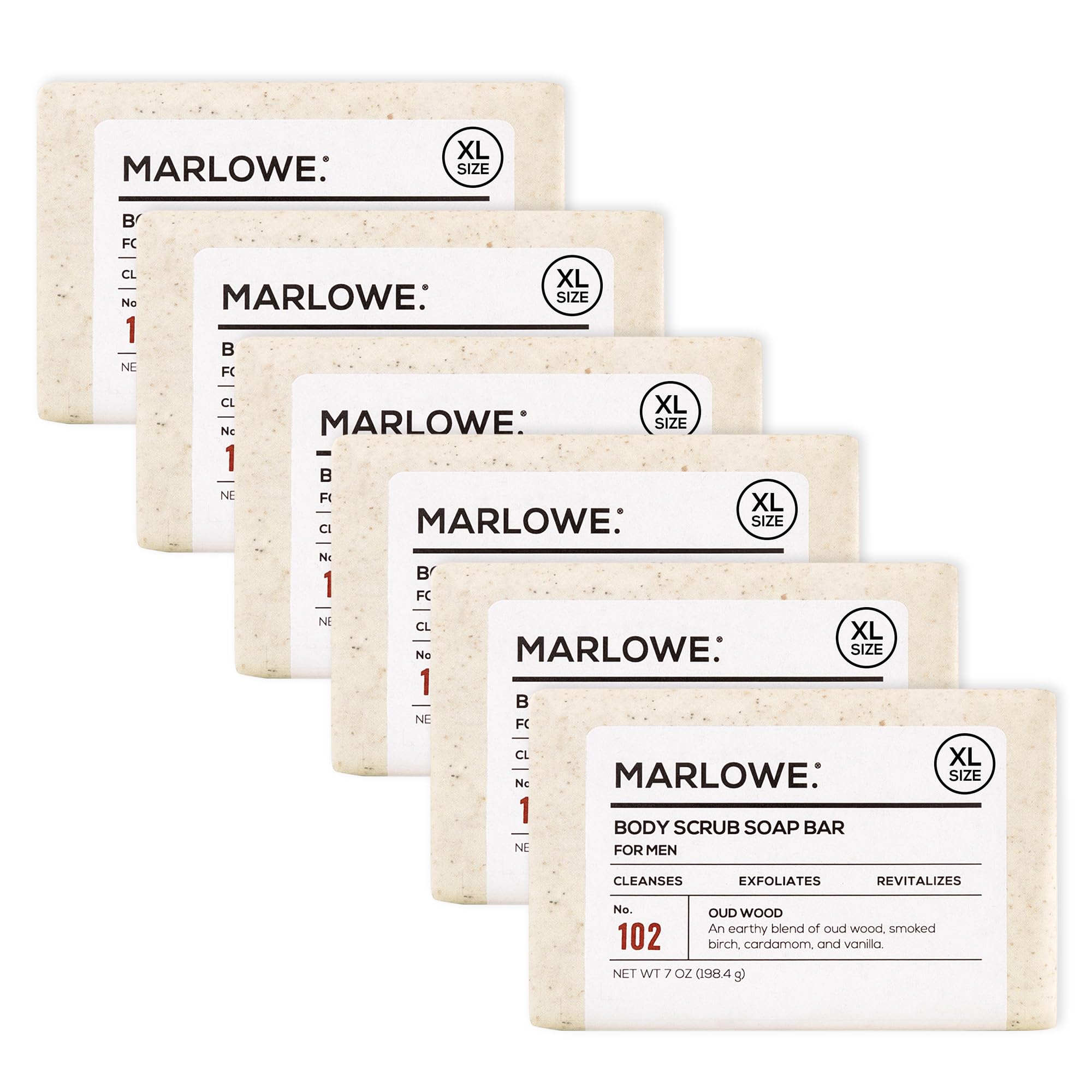 MARLOWE. No. 102 Body Scrub Soap 7 oz, Cedarwood & Sea Salt, Exfoliating Soap Bar with Shea Butter, Olive Oil & Green Tea Extracts, Cleanses, Smooths & Revitalizes Skin, Fresh & Zesty Scent