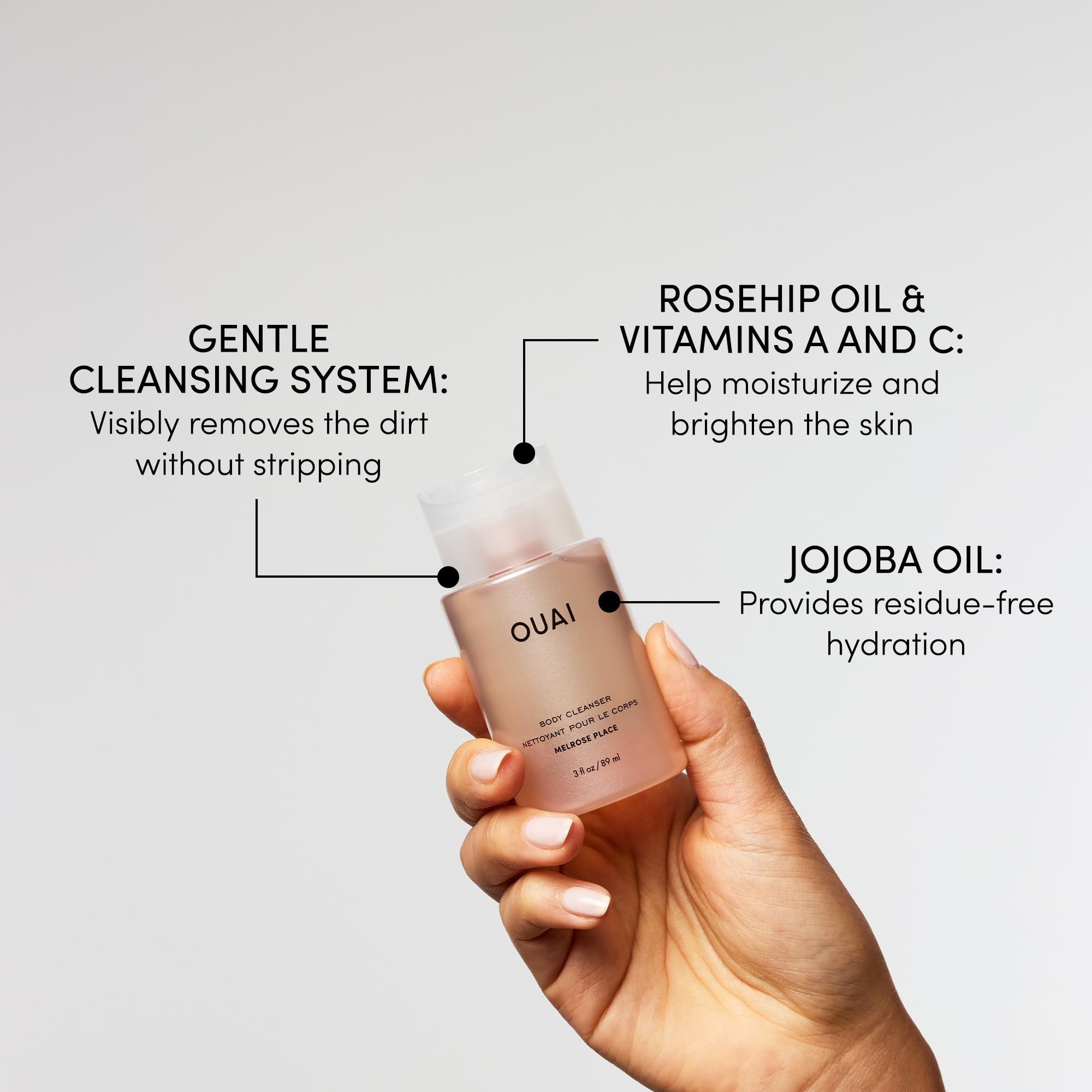 OUAI Body Cleanser, St. Barts - Foaming Body Wash with Jojoba Oil and Rosehip Oil to Hydrate, Nurture, Balance and Soften Skin - Paraben, Phthalate and Sulfate Free Skin Care Products (10 Fl Oz)