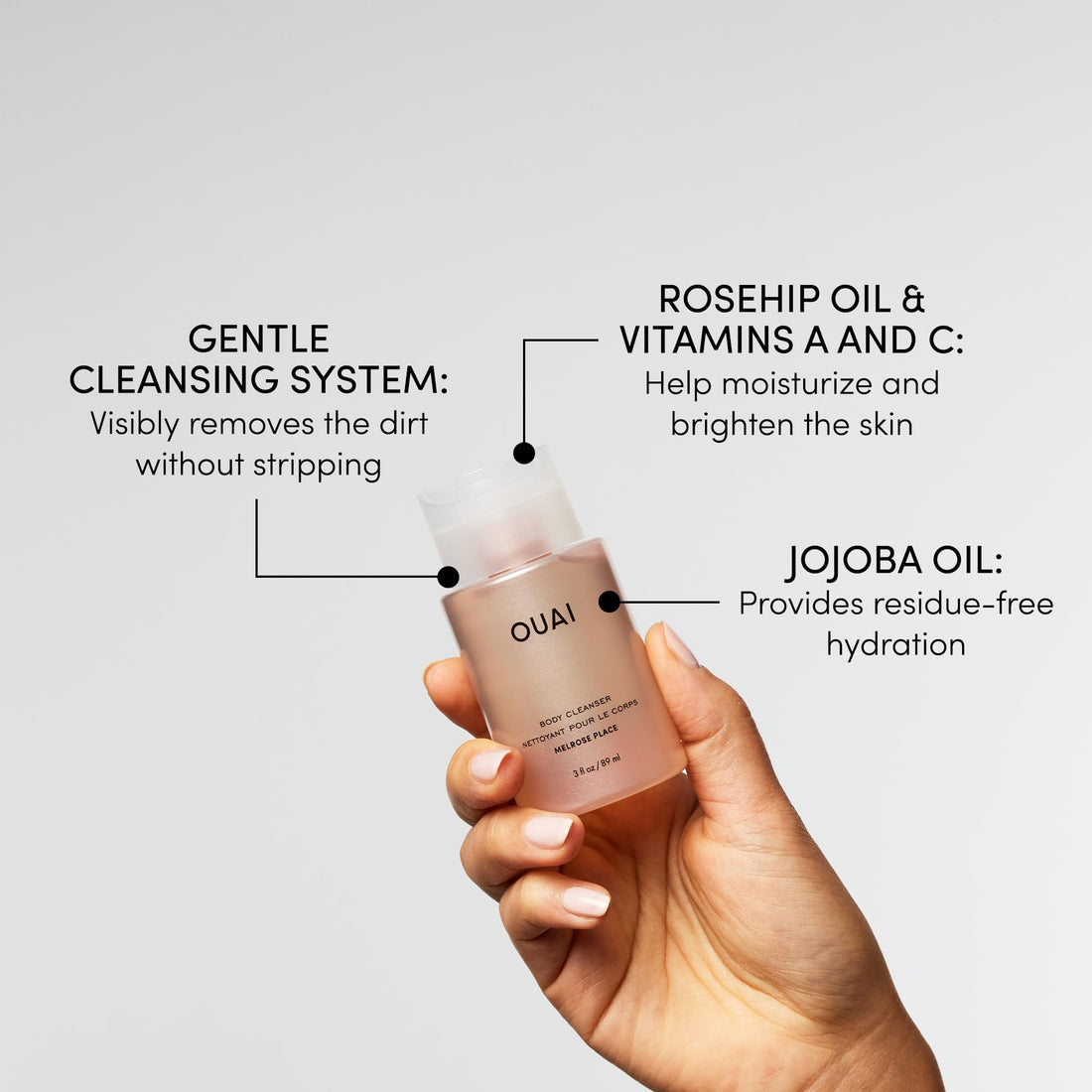 OUAI Body Cleanser, St. Barts - Foaming Body Wash with Jojoba Oil and Rosehip Oil to Hydrate, Nurture, Balance and Soften Skin - Paraben, Phthalate and Sulfate Free Skin Care Products (10 Fl Oz)