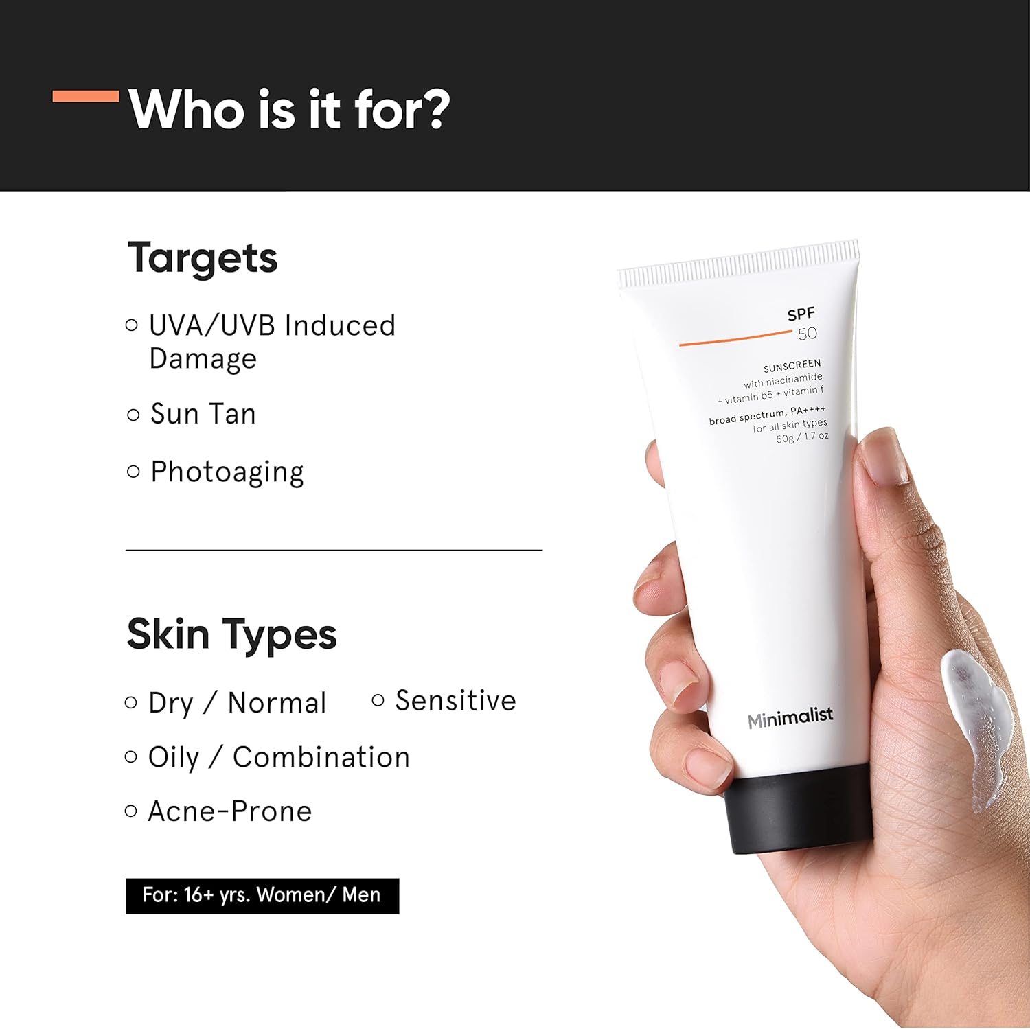 Minimalist Sunscreen SPF 50 Lightweight, No White Cast, Broad Spectrum PA ++++, Acne Safe| For Men & Women, 50 g (Pack of 1)