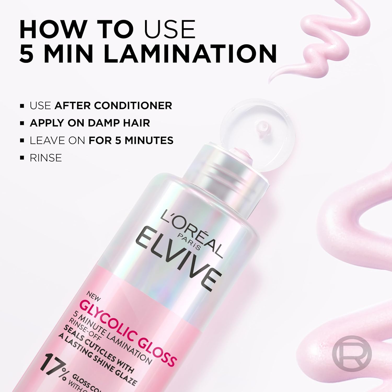 L'Oréal Paris Rinse-Off Treatment For Dull Hair, Elvive Glycolic Gloss 5 Minute Lamination With 17% Gloss Complex, Fills Hair Fibres For Instant Silkiness And Long-Lasting Smooth Shine For Days, 200ml