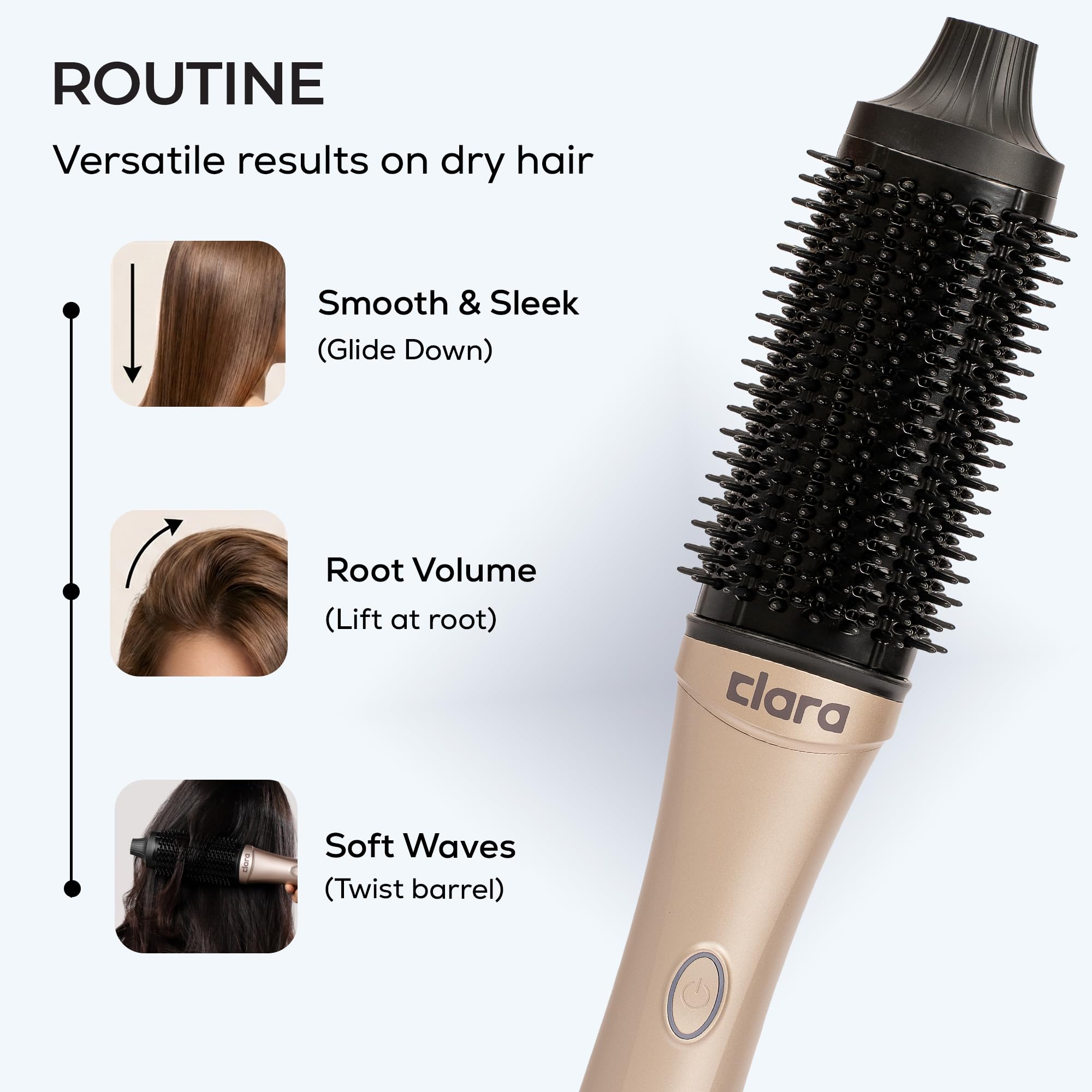Clara Anti-Frizz Ionic Slim Hot Brush 32mm Thermal Heated Round Hair Styling Brush with 5.5mm Bristles, Triple Heat Settings, 3-in-1 Blowout, Wave & Smooth Finish Styling Tool – Black Halalzen
