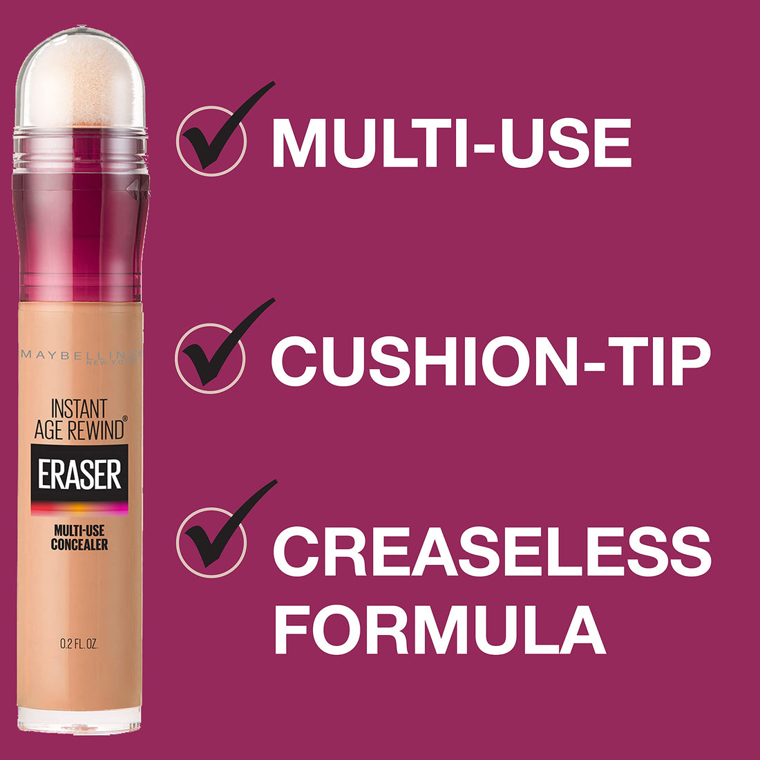 Maybelline Instant Anti-Age Eraser Eye Concealer for Face, Dark Circles, Blemish & Fine Lines Concealer, Full Coverage, Dermatologist Tested, Suitable for Sensitive Skin, Shade: 00 Ivory Halalzen