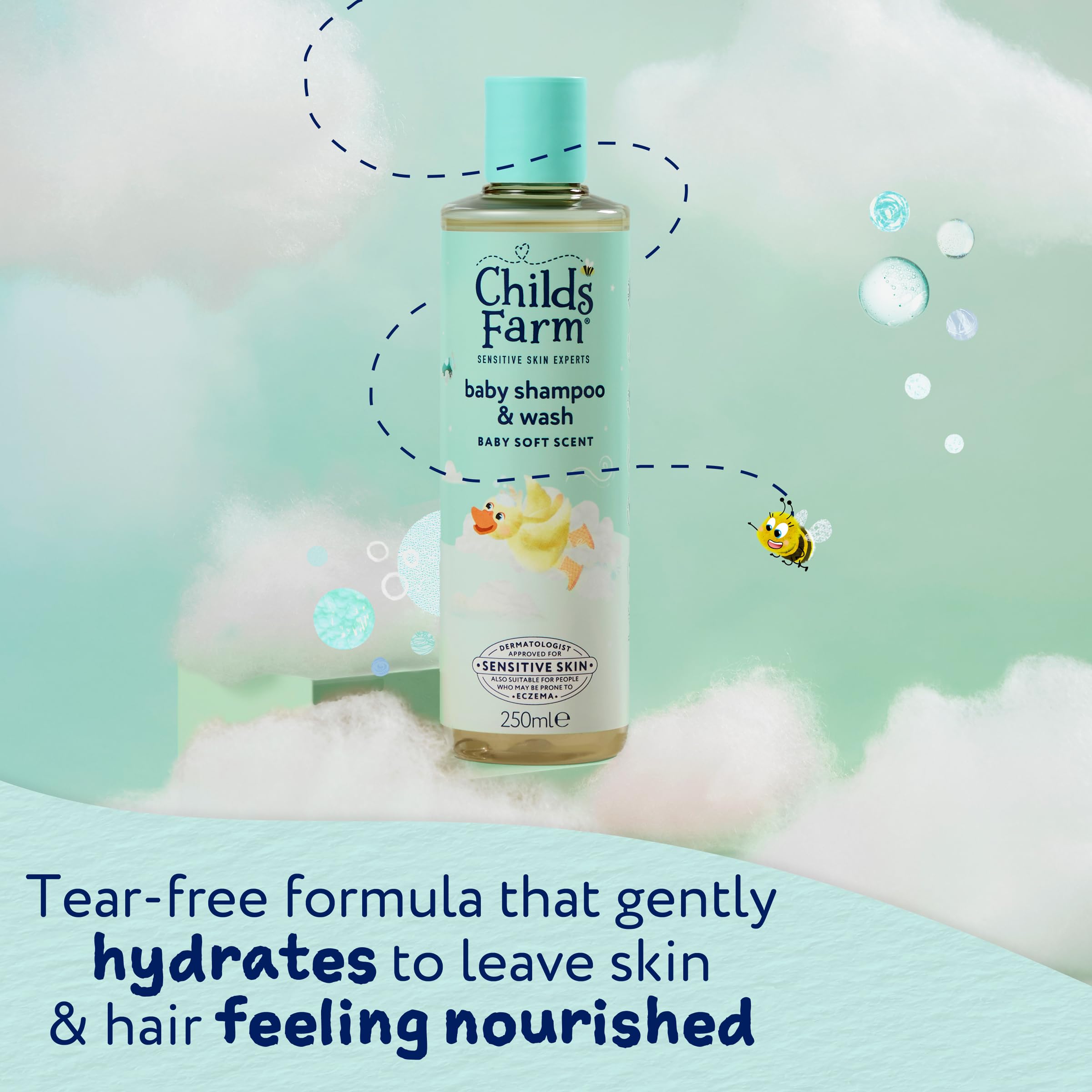 Childs Farm Baby Shampoo & Body Wash, Baby Soft Scent, Tear-free | Gently Cleanses & Soothes | Suitable for Newborns with Dry, Sensitive Skin, 250ml