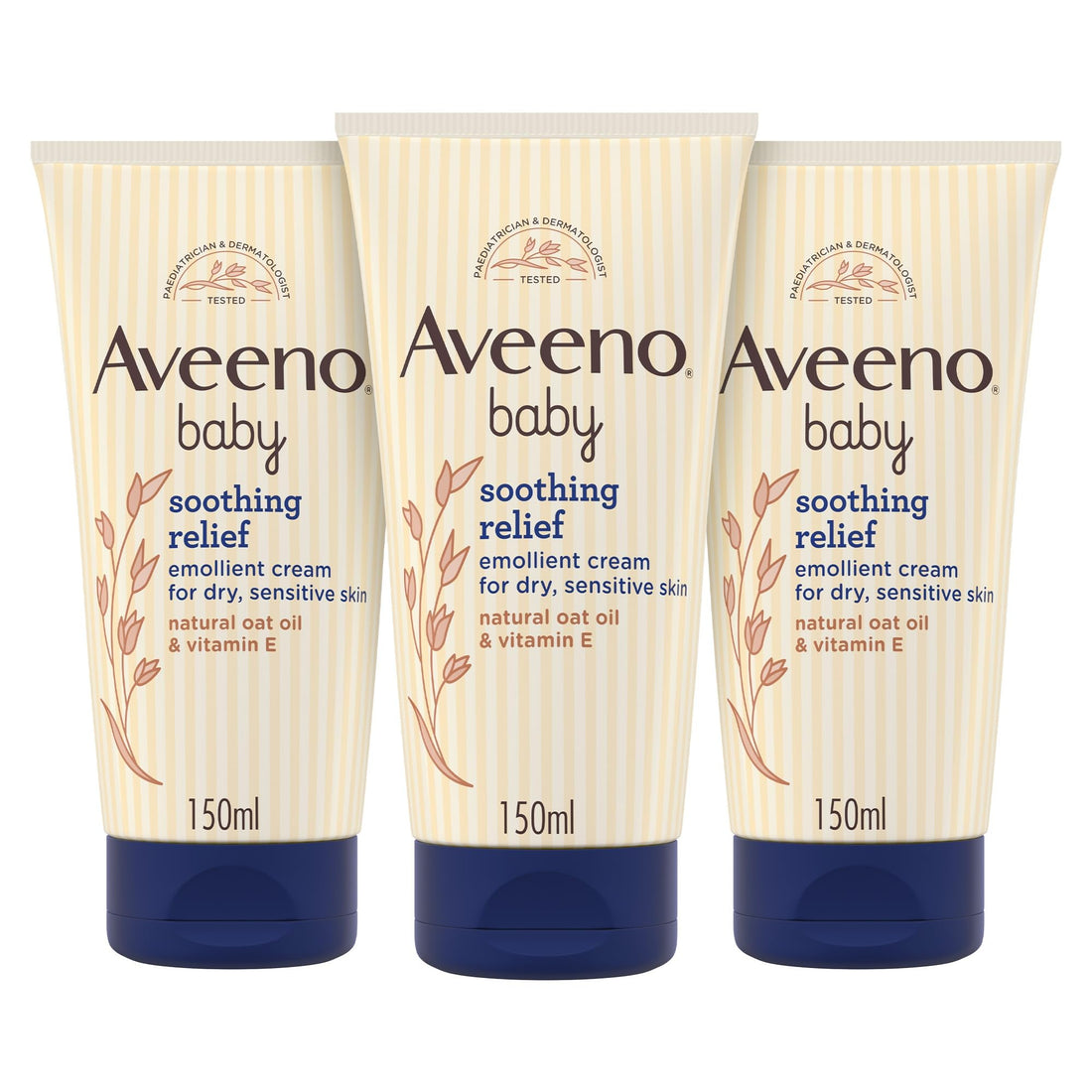 Aveeno Baby Soothing Relief Emollient Cream (1x 150ml), Unscented Baby Cream with Natural Oil & Vitamin E, Soothes and Moisturises for 24 Hours, for Dry, Sensitive Skin Prone to Irritation